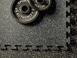American Floor Mats Fit-Lock 3/8 Inch Heavy Duty Rubber Flooring - Interlocking Rubber Tiles (24" x 24" Tile) 10% Grey 8' x 8' Set (16 Tiles Total) - Exercise Mats, Home Gym Sets