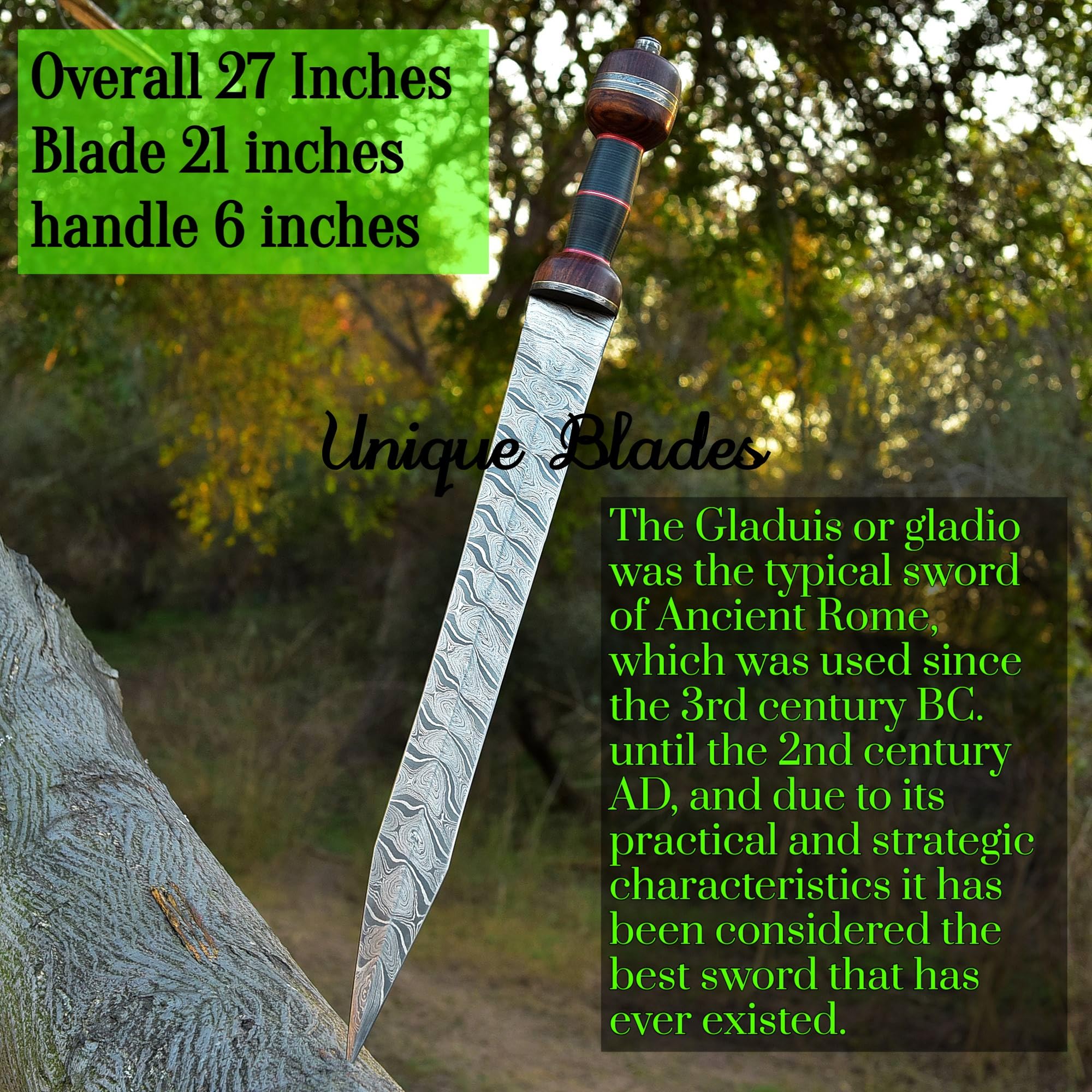 Römisches Gladius Schwert – 27 Zoll, Damaszener Stahl, Kampfbereit Mit Scheide, Vollgriff & Authentischem Design