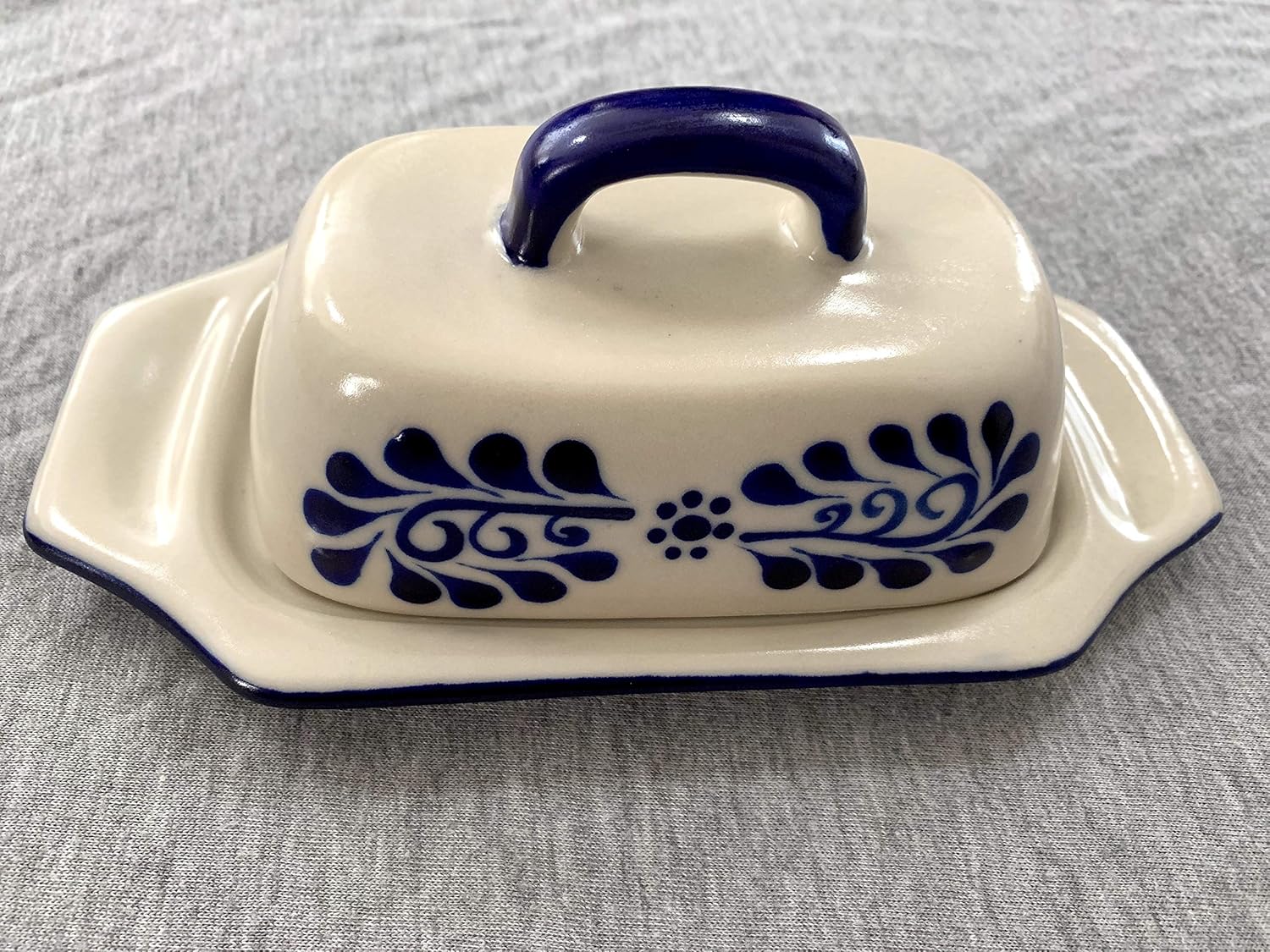 Ceramic Butter Dish with Handle Authentic Mexican Mantequillero for Countertop Decor or