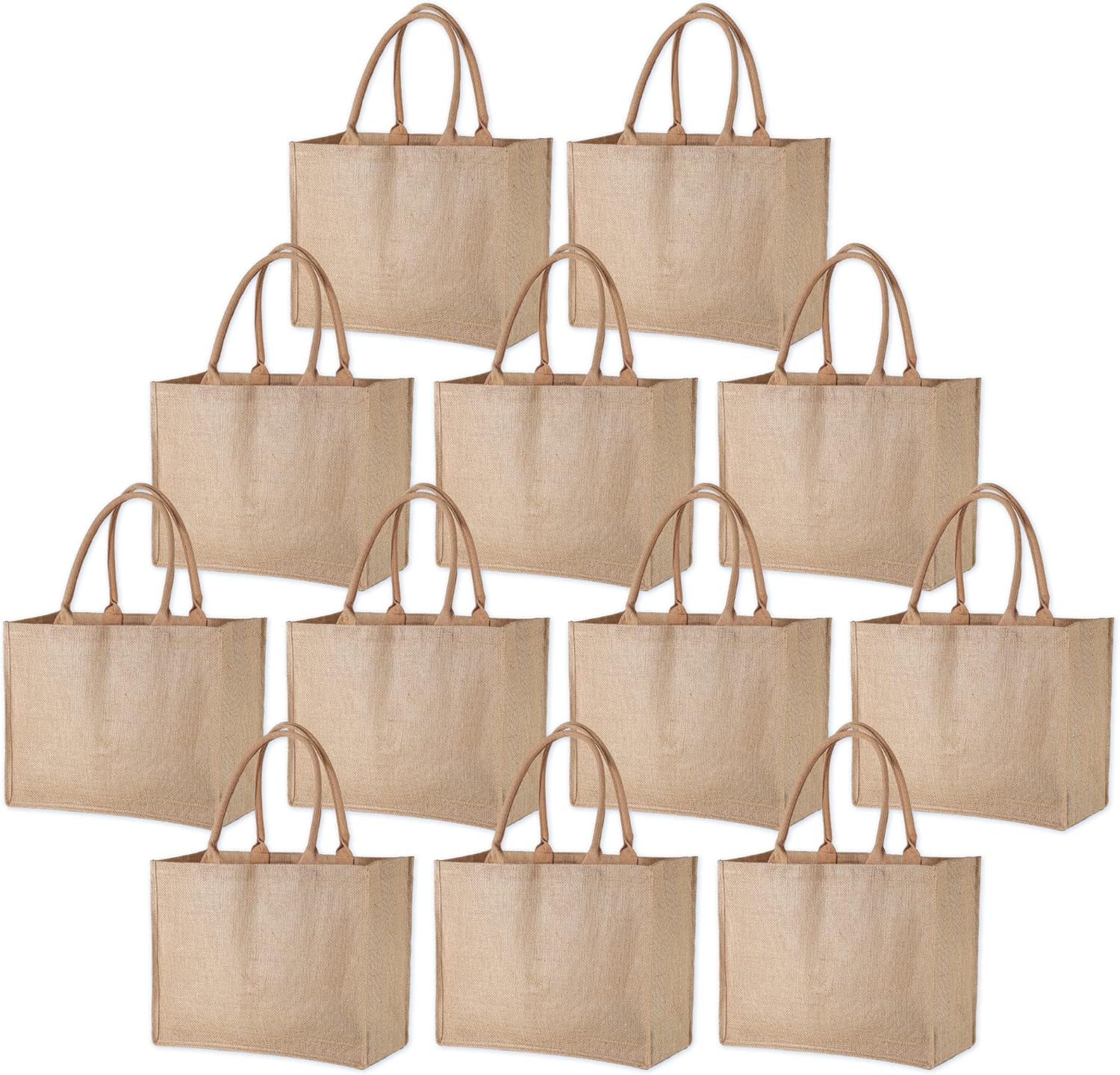 BeeGreen 3 Pack Burlap Tote Bags Bulk Reusable Gift Bags w Handles & Inner Zipper Pocket for Mother's Day Teacher Laminated Interior W16.5“×H13”×D7.25“ X-Large Jute Beach Bags for DIY Bridesmaid Tote Bags for Wedding Natural 12