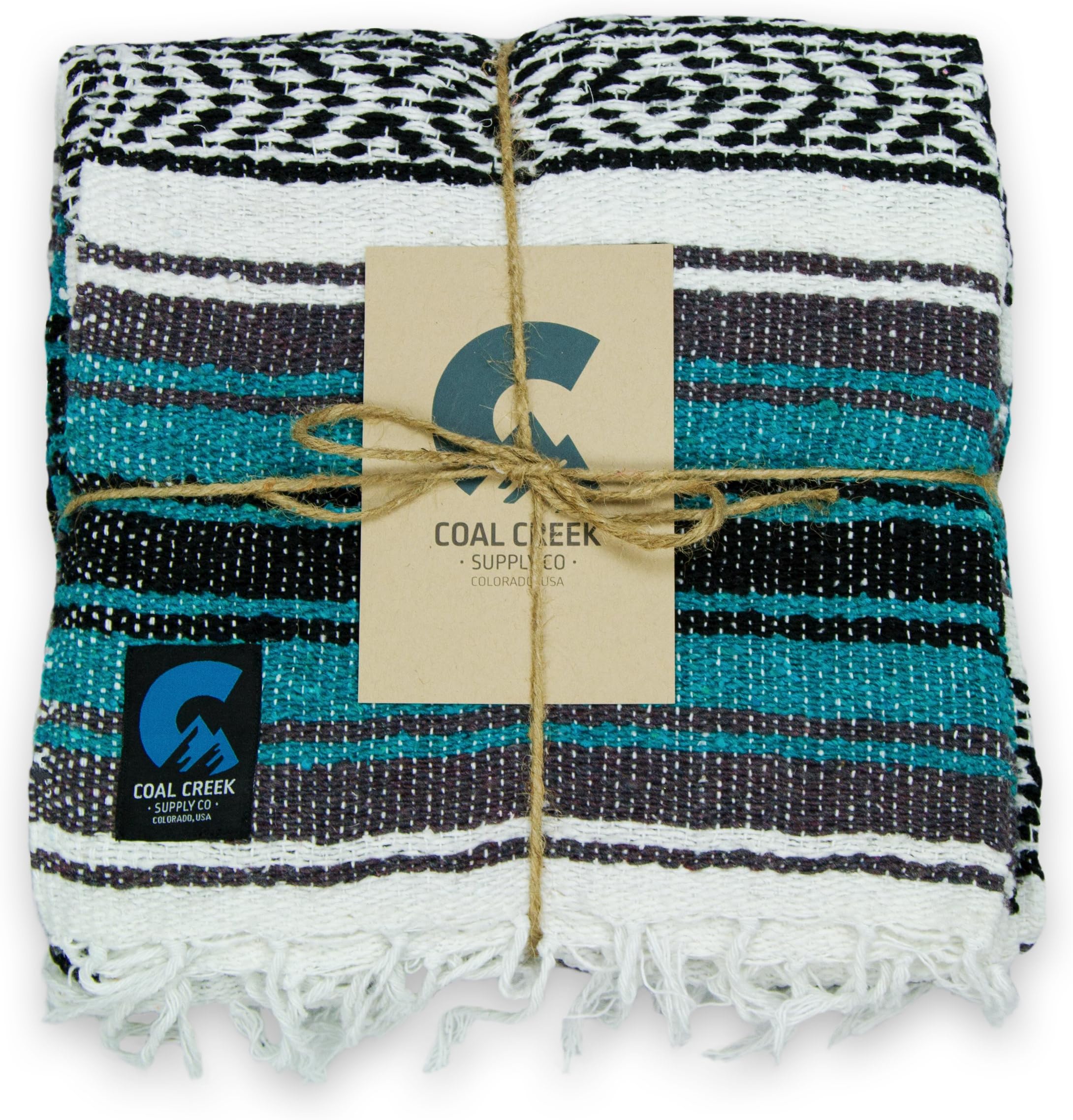 Classic Mexican Blanket, Authentic Thick Falsa Soft Woven Travel Adventure Yoga Throw Blanket (Teal)