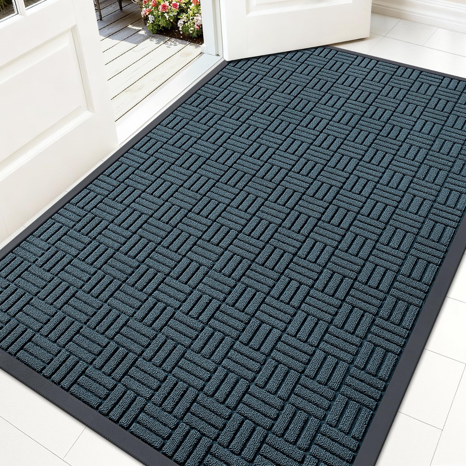 OLANLY Front Door Mat Outside Entrance 59x34, Heavy-Duty Rubber Doormat | Lake Blue, Stain and Fade Resistant, Non-Slip Backing, Low-Profile Indoor Outdoor Floor Mat for Entryway, Easy to Clean