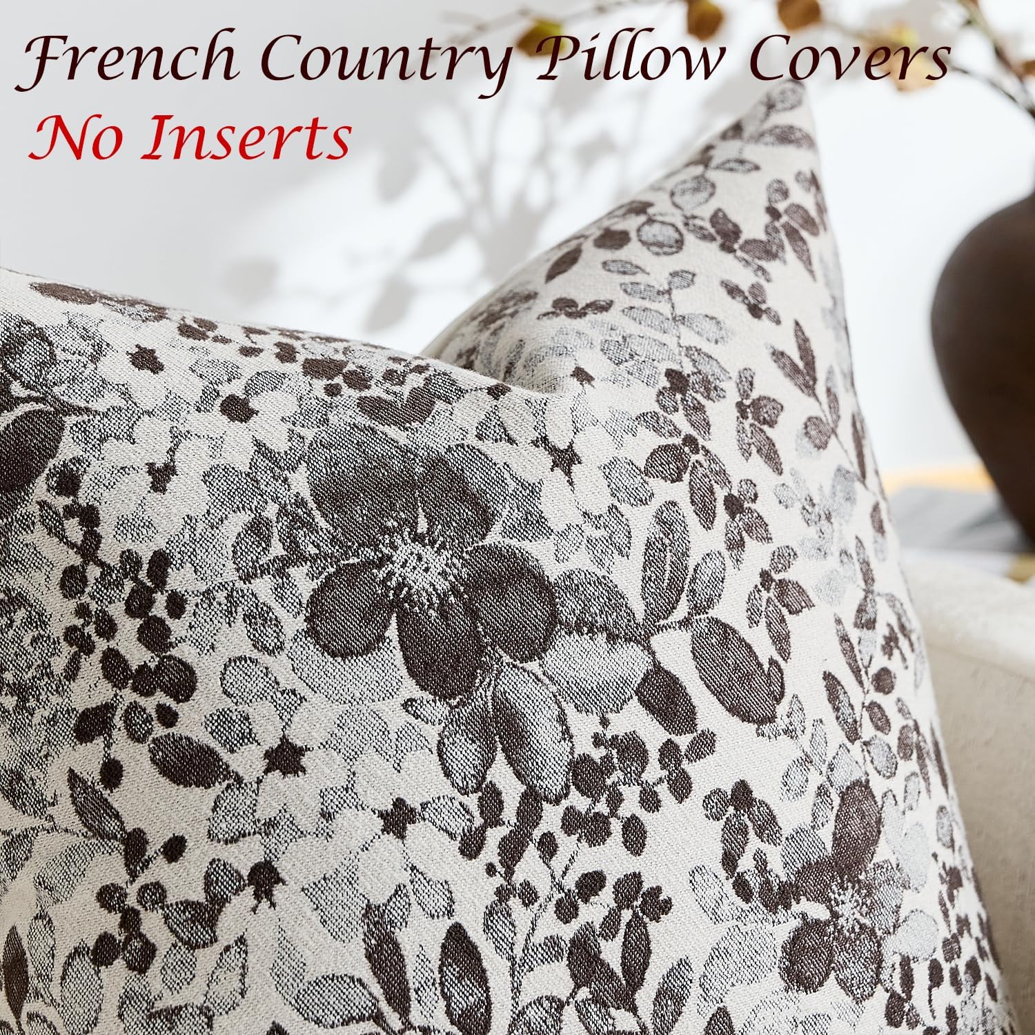 Vintage Floral Lumbar Pillow Covers 12x20 Pack of 2 Country Farmhouse Accents Chenille Jacquad Rectangular Decorative Throw Pillow Cases for Living Room Couch Bed Home Decor, Deep Brown - Image 2