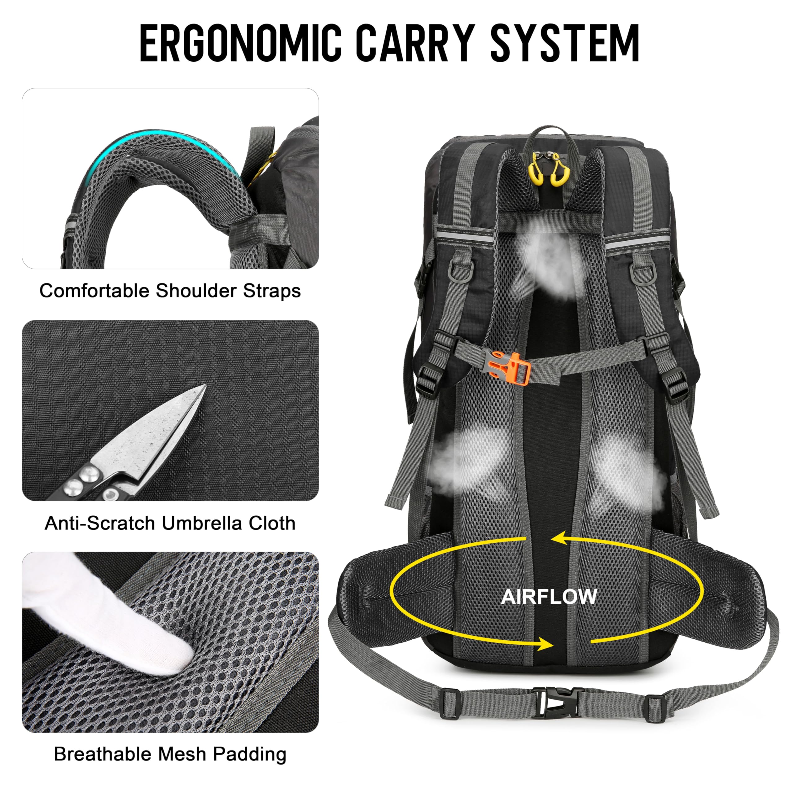 Mochila de Senderismo 50L, Ligera Impermeable Mochilas Trekking Viaje Con Cubierta De Lluvia Mochila Deportiva Al Aire Libre Para Escalada Acampar Turismo Hombre Mujer