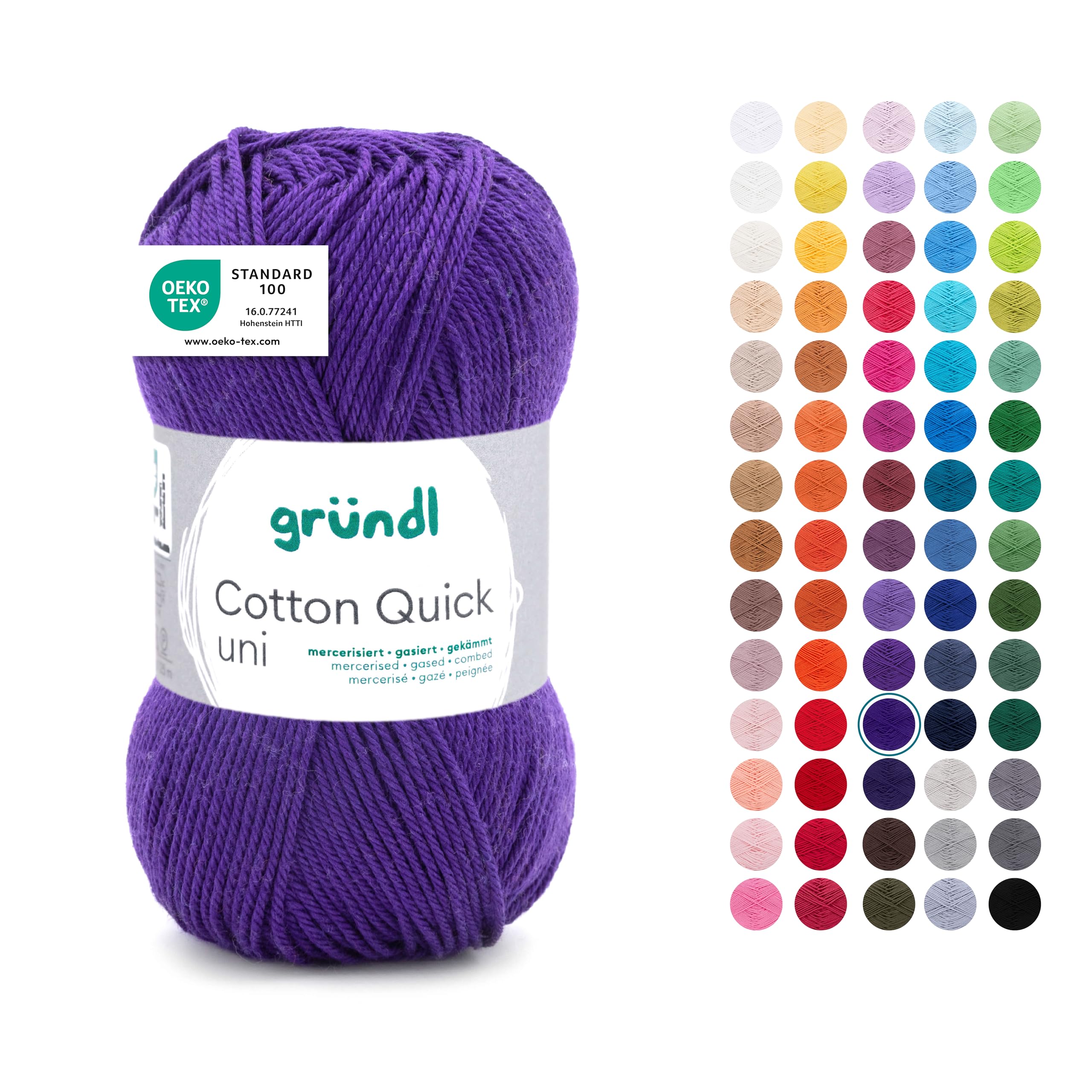 Gründl Wolle Cotton Quick uni - dünne Wolle zum Häkeln - Strickgarn - Häkelgarn - Glänzend und hautfreundlich - 100% Baumwolle - 1 Knäuel 50 g / 125 m - Nadelstärke 3-4 - Pflaume