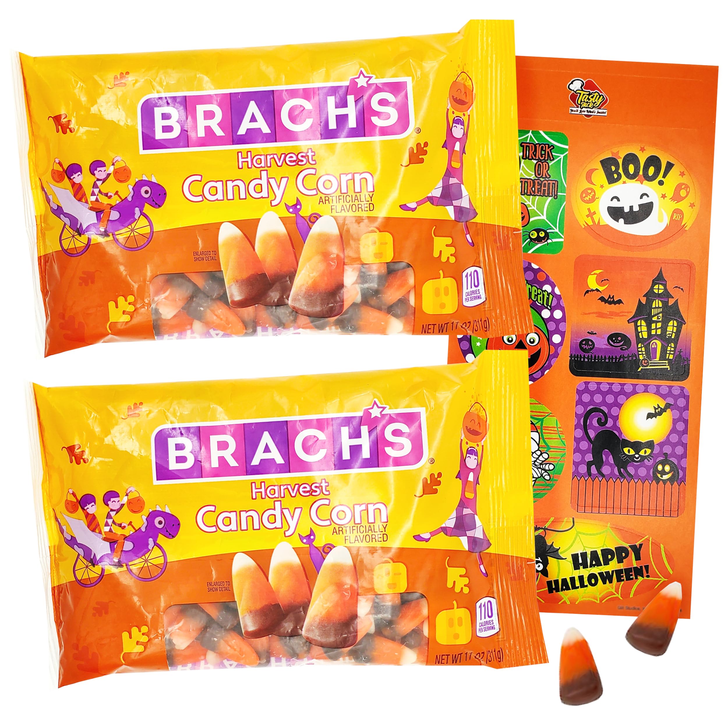 2 Pack of Harvest Chocolate Candy Corn 11 Oz Bags Bulk Candies with TastyPack Halloween Sticker Sheet