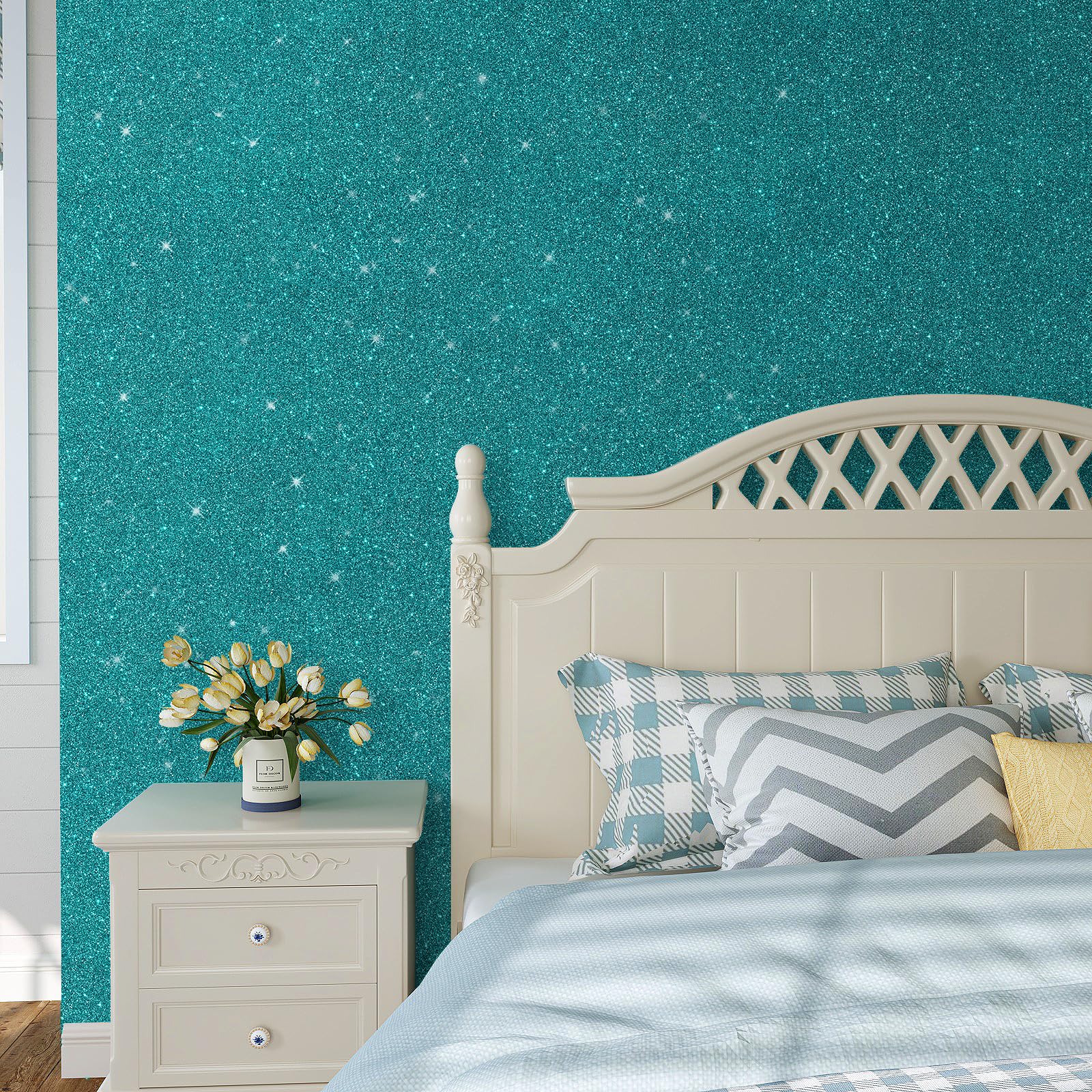 VaryPaper Peel and Stick Blue Glitter Wallpaper 40cmx800cm Glitter Sticky Back Plastic Vinyl Wrap for Furniture Glitter Stick on Wallpaper for Living Room Bedroom Blue Lining Paper for Wall Cabinets - Image 2