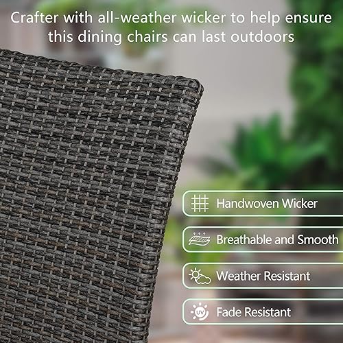 Miniatura 6 de Iwicker - Juego de 2 sillas de mimbre para exteriores con estructura de acero resistente taburetes de ratán con espuma acolchada de secado rápido y