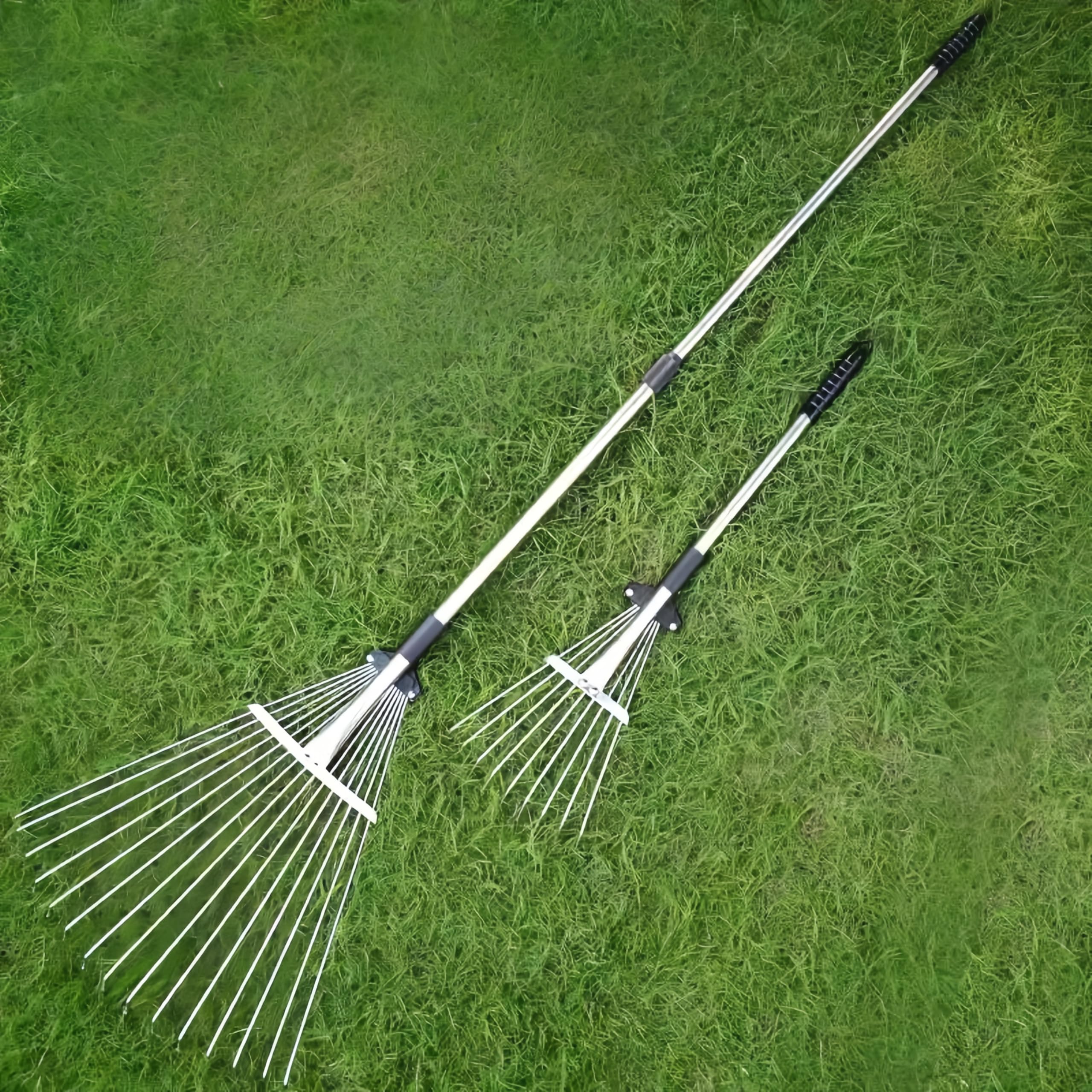 Rastrello da giardino per foglie, rastrello regolabile in metallo resistente per prati, manico lungo 85-175 cm con testa espandibile 17-37 cm, attrezzi da giardino per cortile, prato, arbusti, aiuole