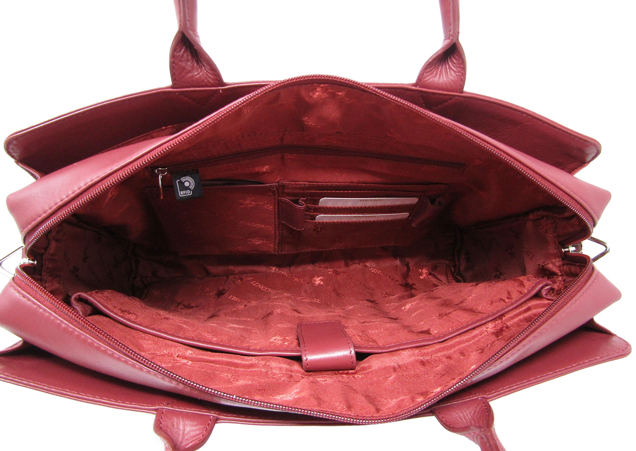 Briefcases New Ladies Visconti Dark Red Leather Briefcase Laptop Bag RFID Blocking Style 18427