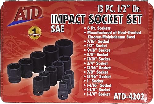 Advanced Tool Design Modelo ATD-4202 Juego de llaves de impacto SAE estándar de 13 piezas de 6 puntos