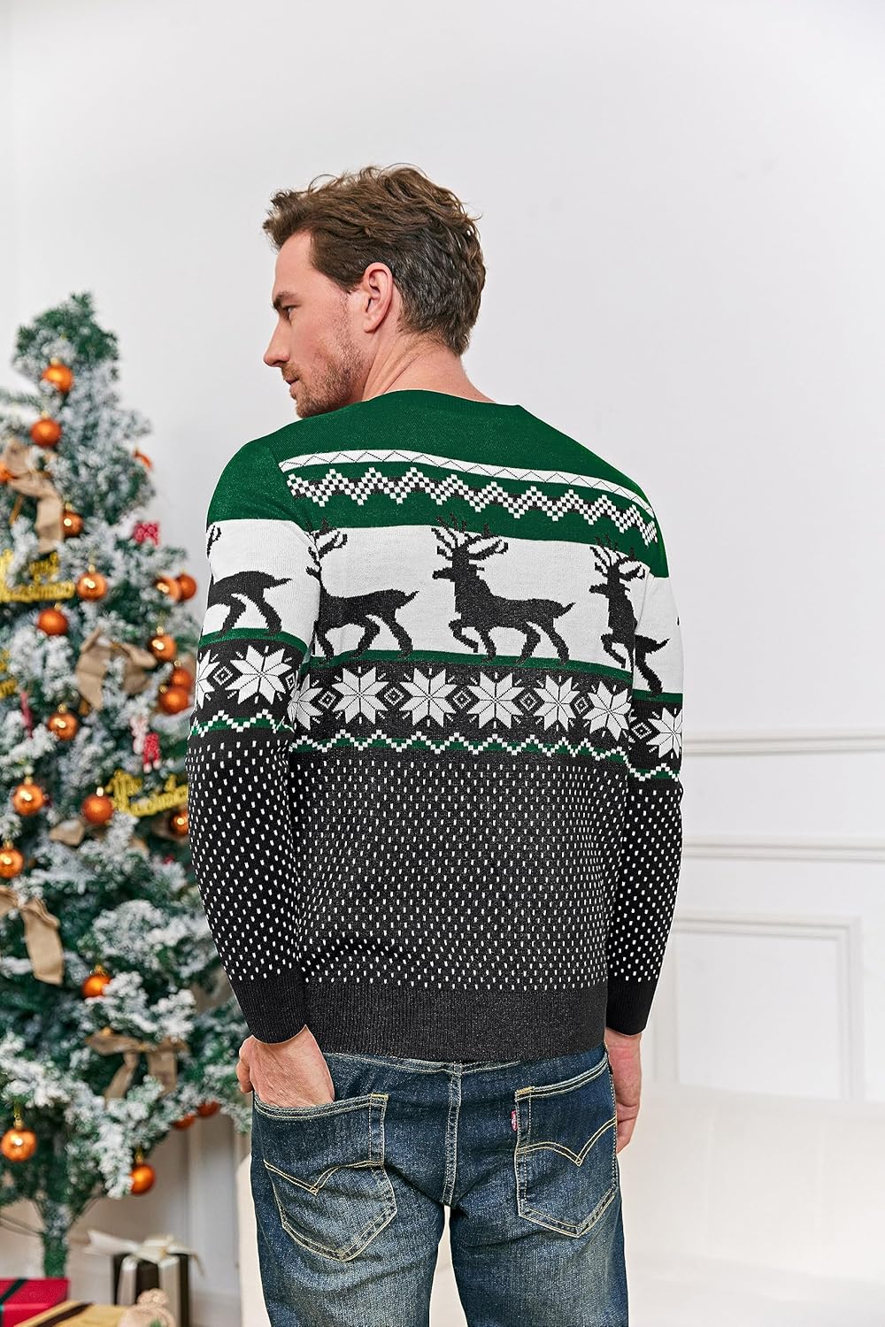 Runcati Mens Ugly Christmas Sweater Pullover Long Sleeve Reindeer Snowflake Soft Knitted Sweaters - Image 3