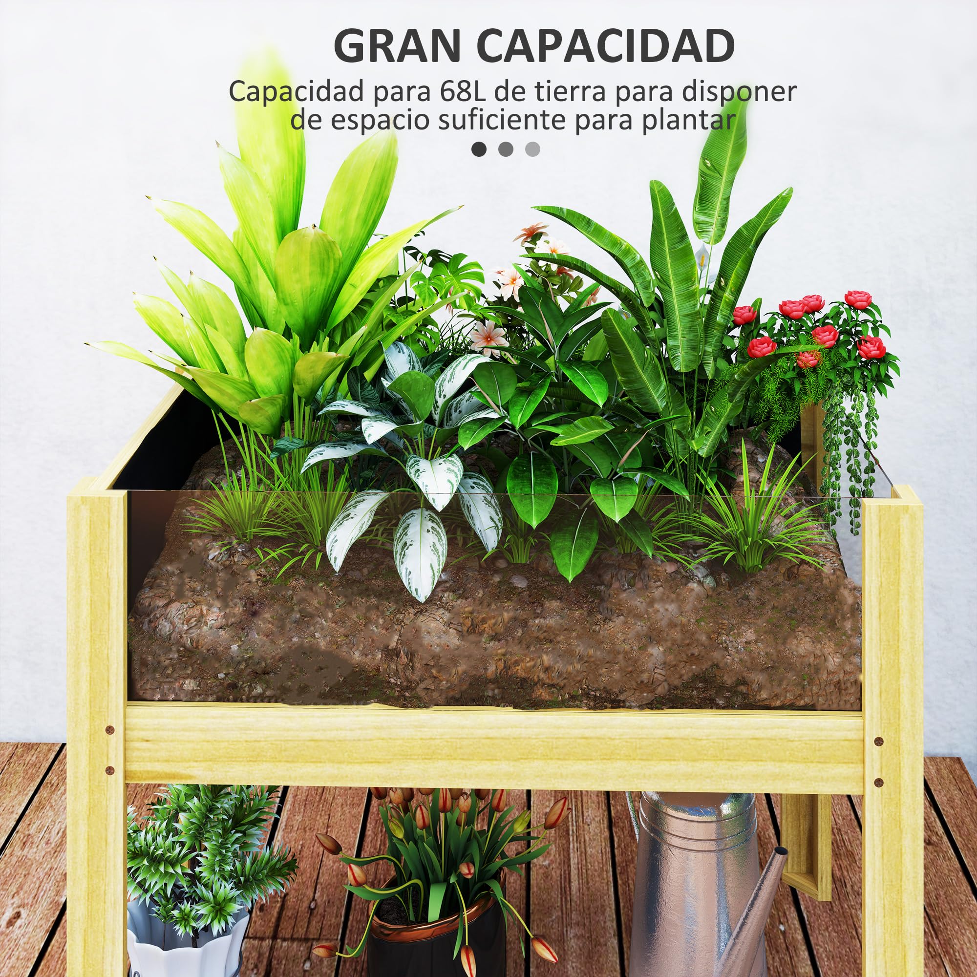 Outsunny Huerto Urbano de Madera Mesa de Cultivo con Paneles Acrílicos Jardinera Elevada para Cultivo Flores Vegetales en Jardín Terraza 75x46x60,5 cm Natural