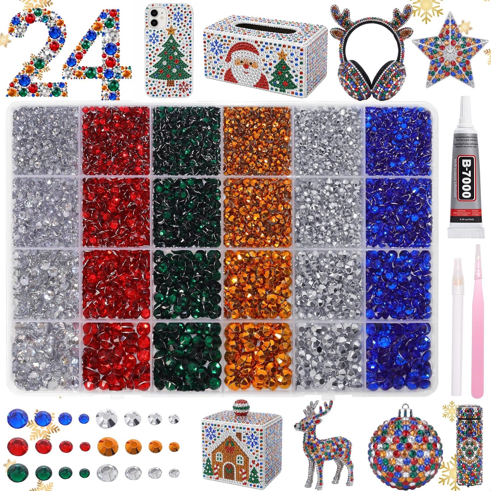 Christmas Rhinestones Kit for Bedazzling, Resin Flatback Gems for Crafts