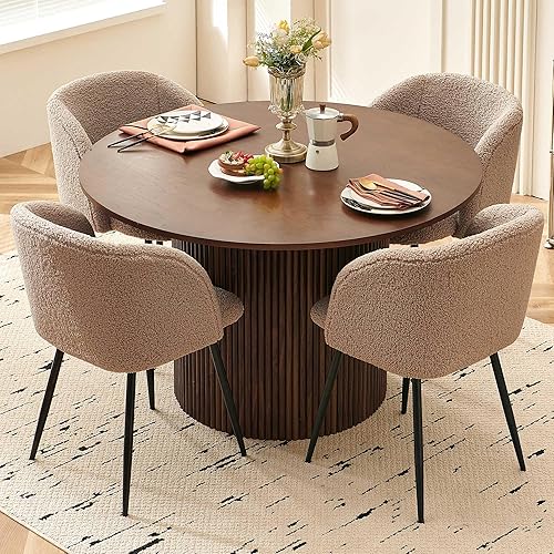 Miniatura 7 de NORDICANA Juego de mesa de comedor redonda de madera y sillas de 5 piezas, mesa de cocina de 47 pulgadas con sillas tipo barril para 4, juego de