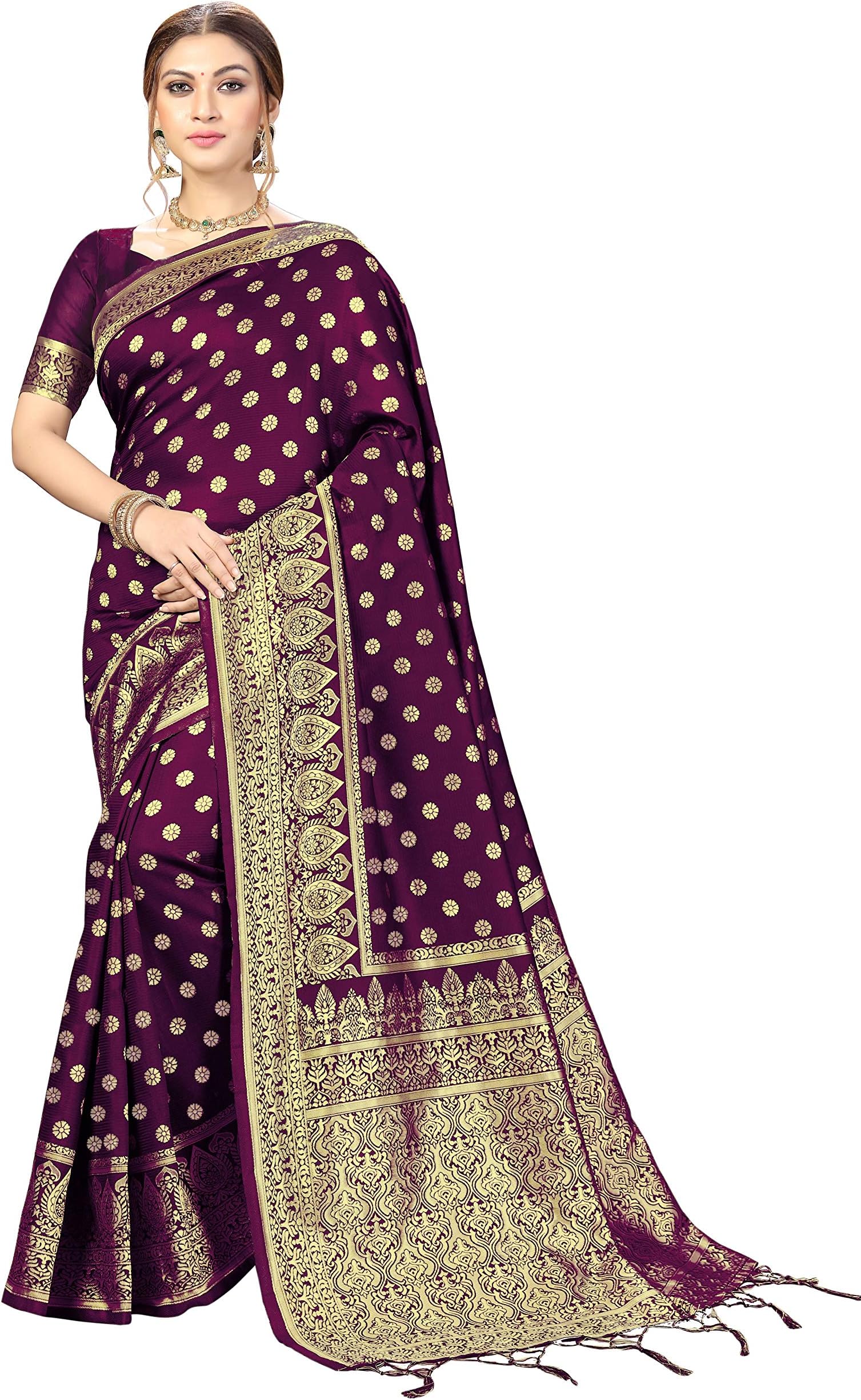 Women's Kanjivaram Banarasi Art Silk Saree with Blouse Piece