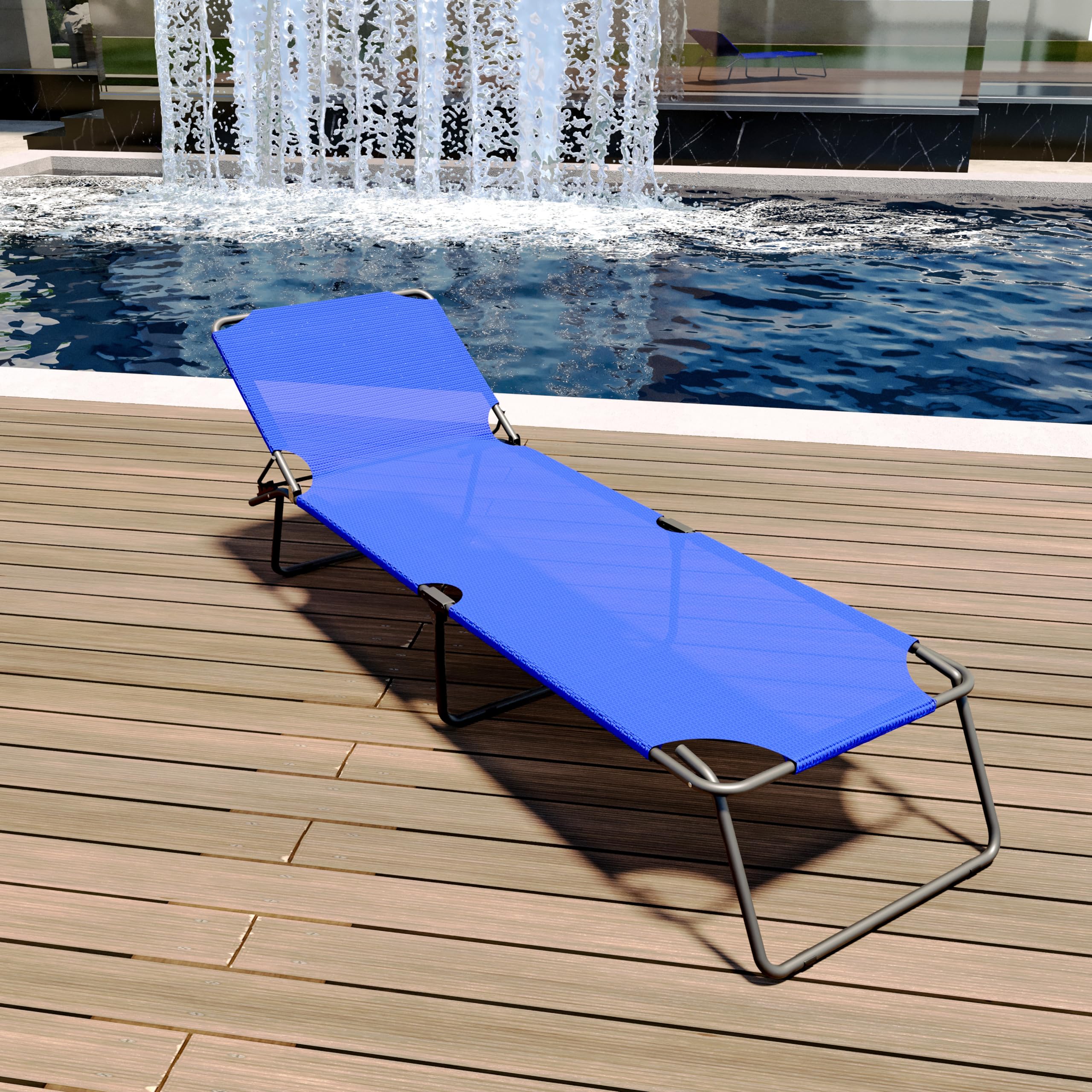 Arreditaly Lettino Pieghevole Prendisole Senza Tettuccio Parasole Schienale Reclinabile Regolabile Struttura In Metallo Sedia Sdraio Per Spiaggia Mare Giardino Piscina 187 x 53 x 24 Cm (Blue)