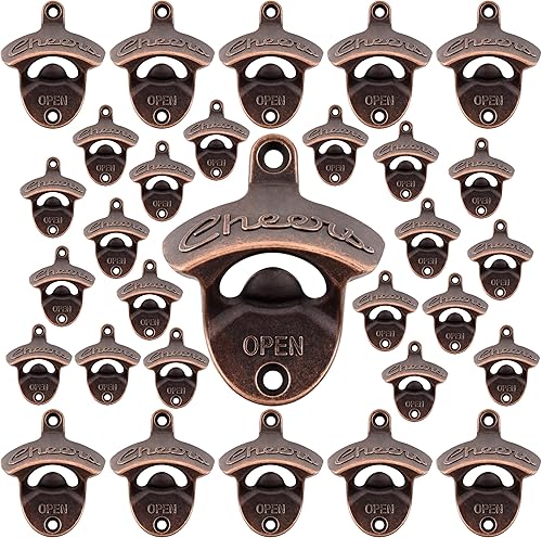 Miniatura 27 de Abridor de botellas Cheers montado en la pared de acero inoxidable para cerveza, montaje en poste dorado antiguo (paquete de 2) Cobre Antiguo,Plata