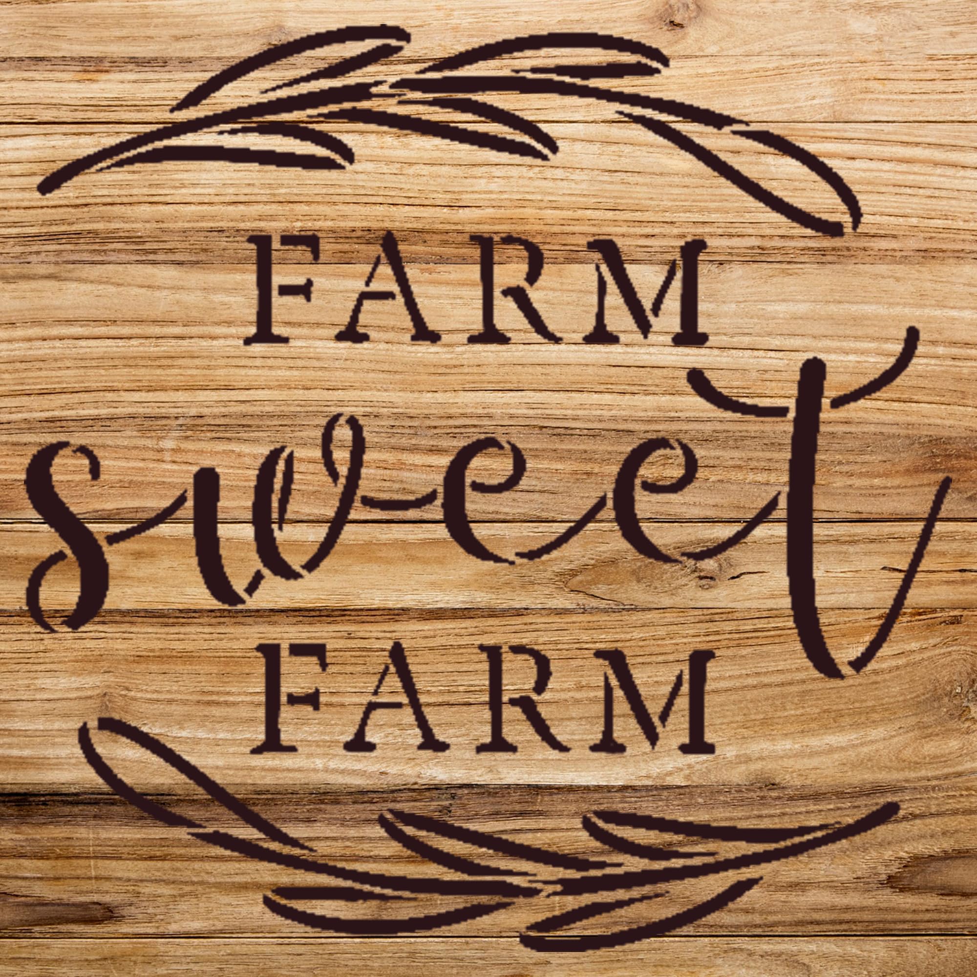 Farm Sweet Farm Stencil Pattern for Home Decor and Crafts, Rustic Design with Laurels, Ideal for Walls, Wood, and Farmhouse Projects - Size A4 (8.5