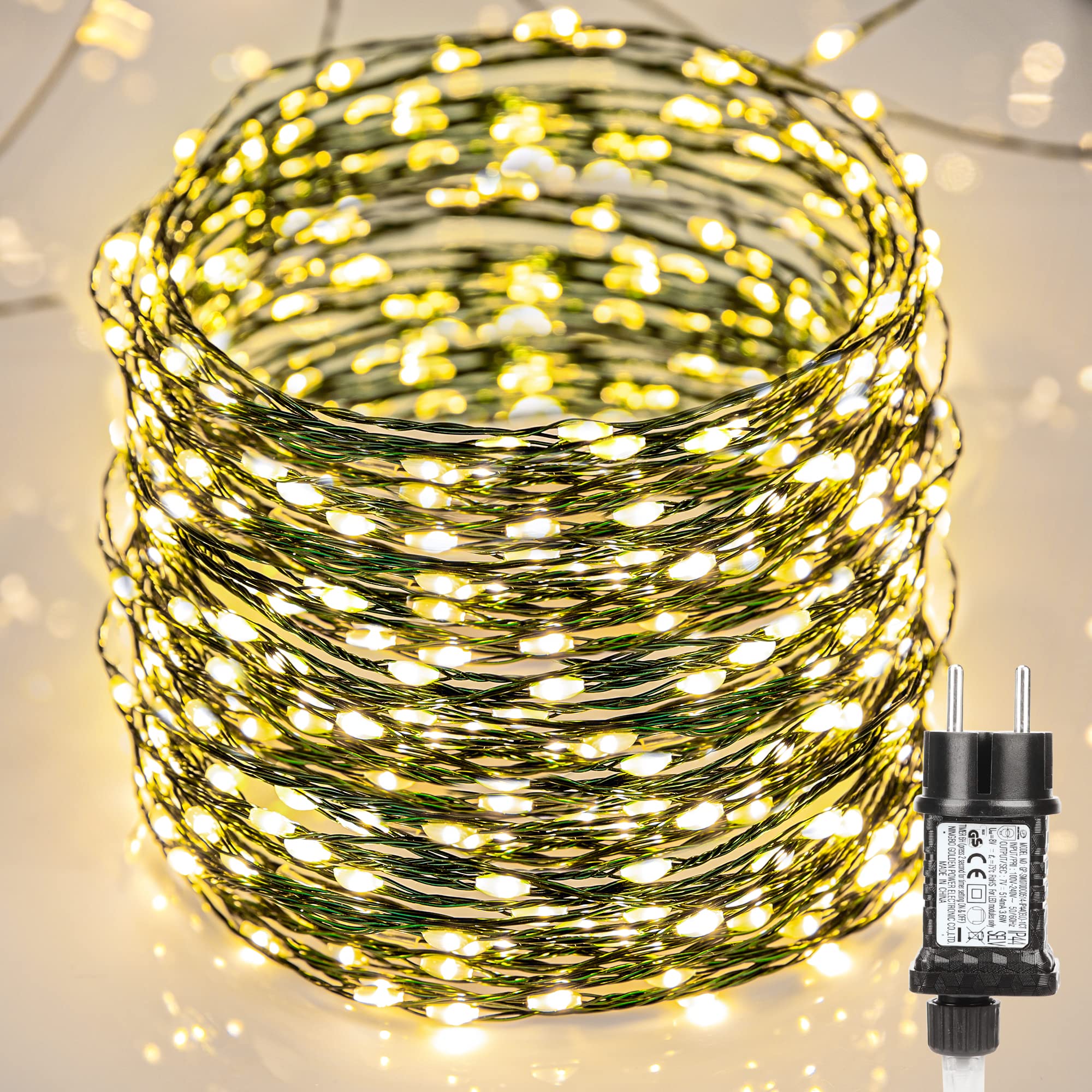 BrizLabs Luci Albero di Natale Esterno, 20M 400 LED Bianco Caldo Catene Luminose Decorazioni Elettrica Filo Rame Luce Fata 8 Modalità Impermeabile Stringa Luci per Giardino Balcone Terrazzo Feste