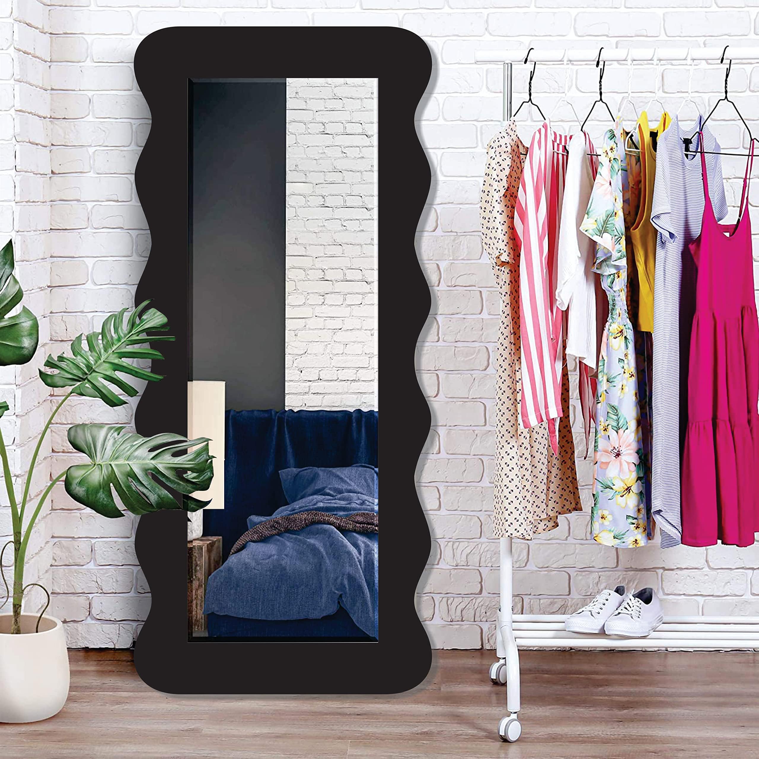 Creative Arts n Frames 18x42 inch Long Wooden Irregular Curve Zigzag Shape Wall Hanging Wall Mount Full Length HD Mirror Home Decor Items (Zig Zag 1 Full Length HD Mirror)