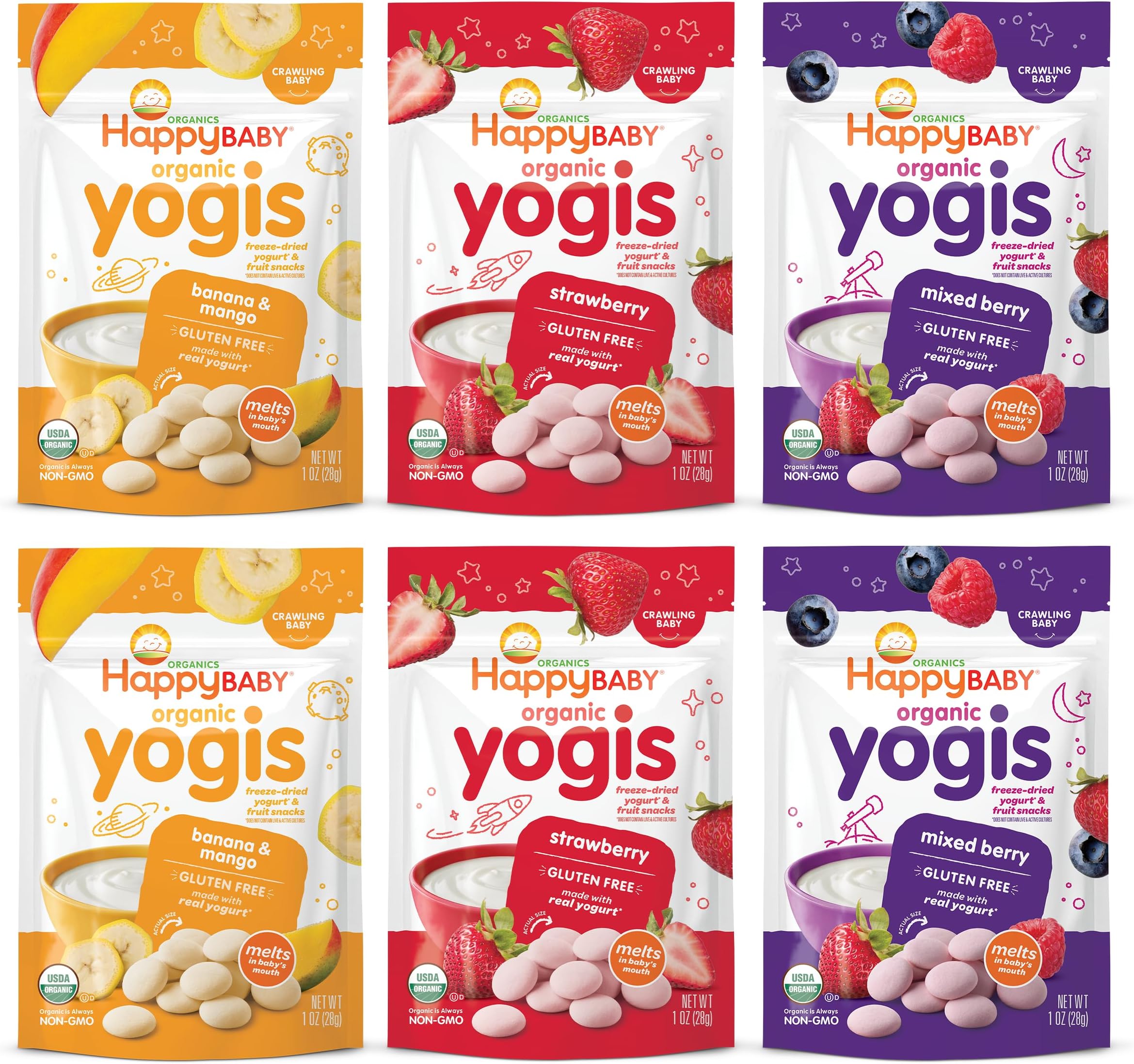 Organics Yogis Freeze-Dried Yogurt & Fruit Snacks, Variety Pack, 1 Ounce (Pack of 6)
