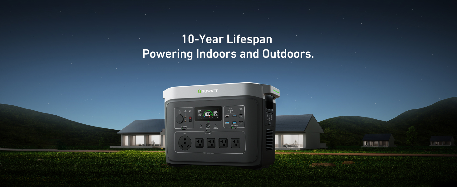 Image of GROWATT INFINITY 2000 Pro Portable Power Station, 2048Wh LiFePO4 Battery, 2400W AC Output Electric Generator, Solar Generator for Home Backup, Camping, RVs, EPS Emergency (Solar Panel Compatible)