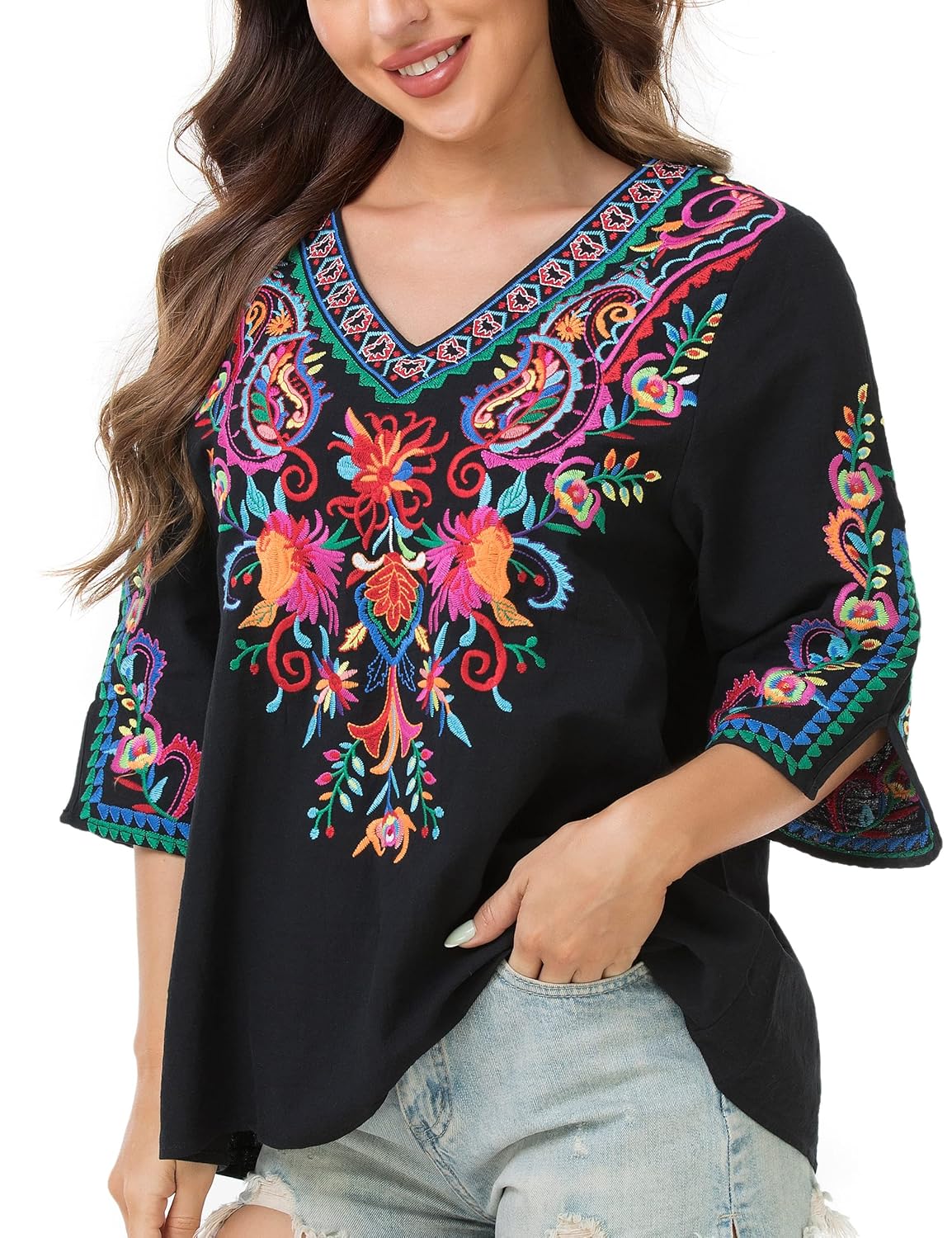 YZXDORWJ Women's Embroidered Blouse