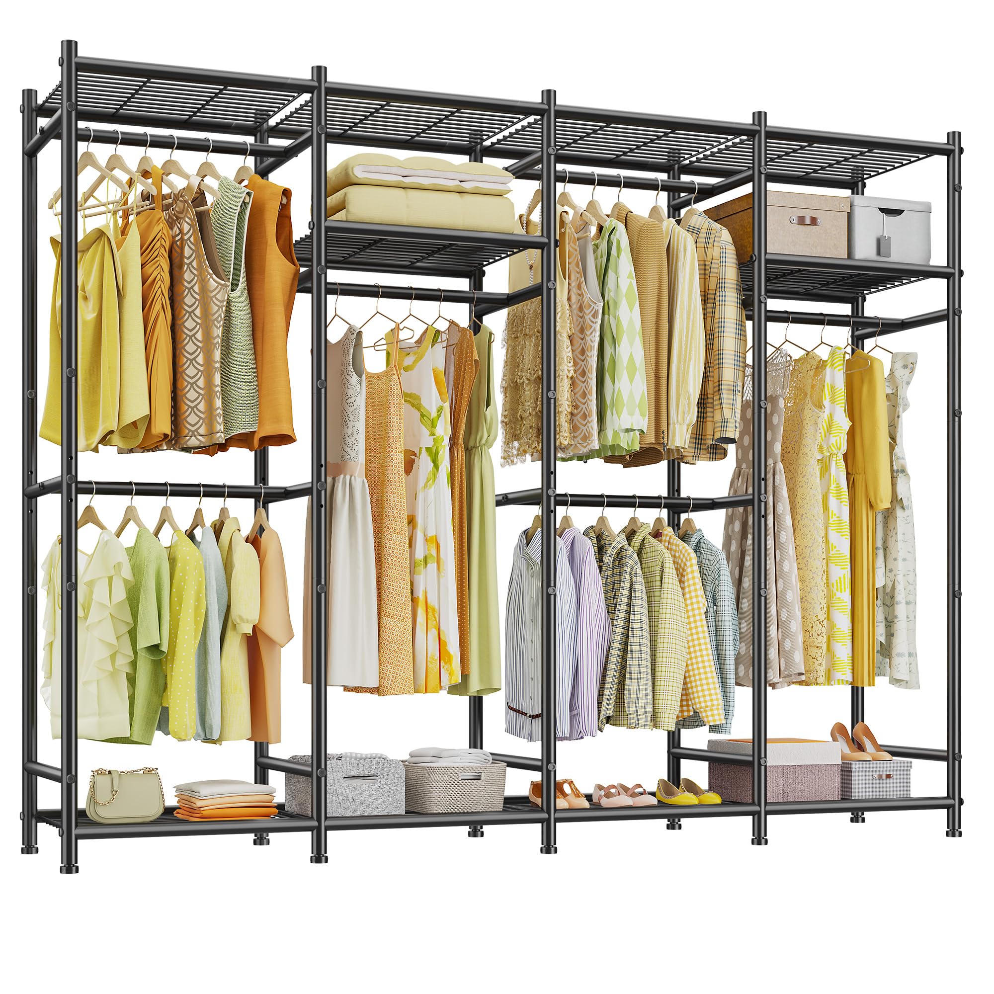 Raybee Clothes Rack Heavy Duty Clothing Racks for Hanging Clothes Metal Portable Closet for Bedroom Adjustable