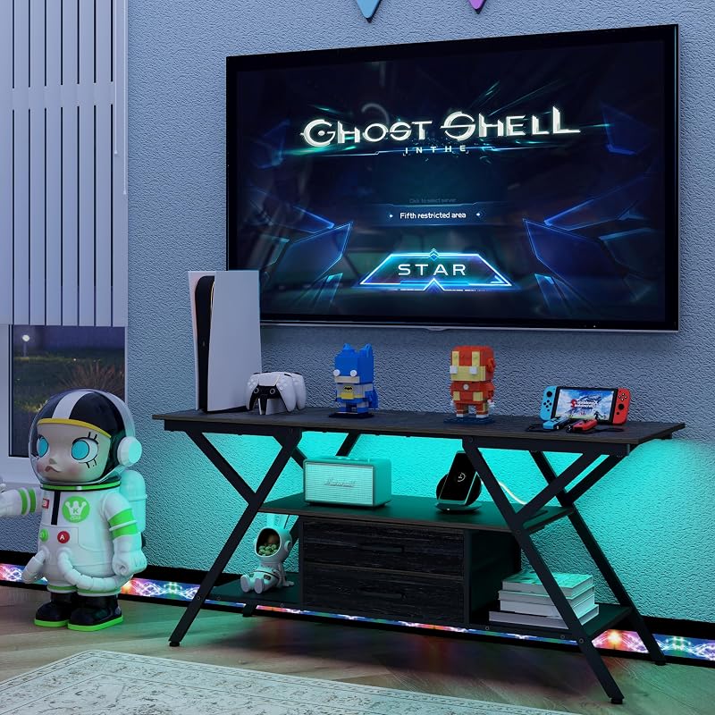 TV Stand with Power Outlet & LED Lights for TVs up to 65",Charcoal Black image 6
