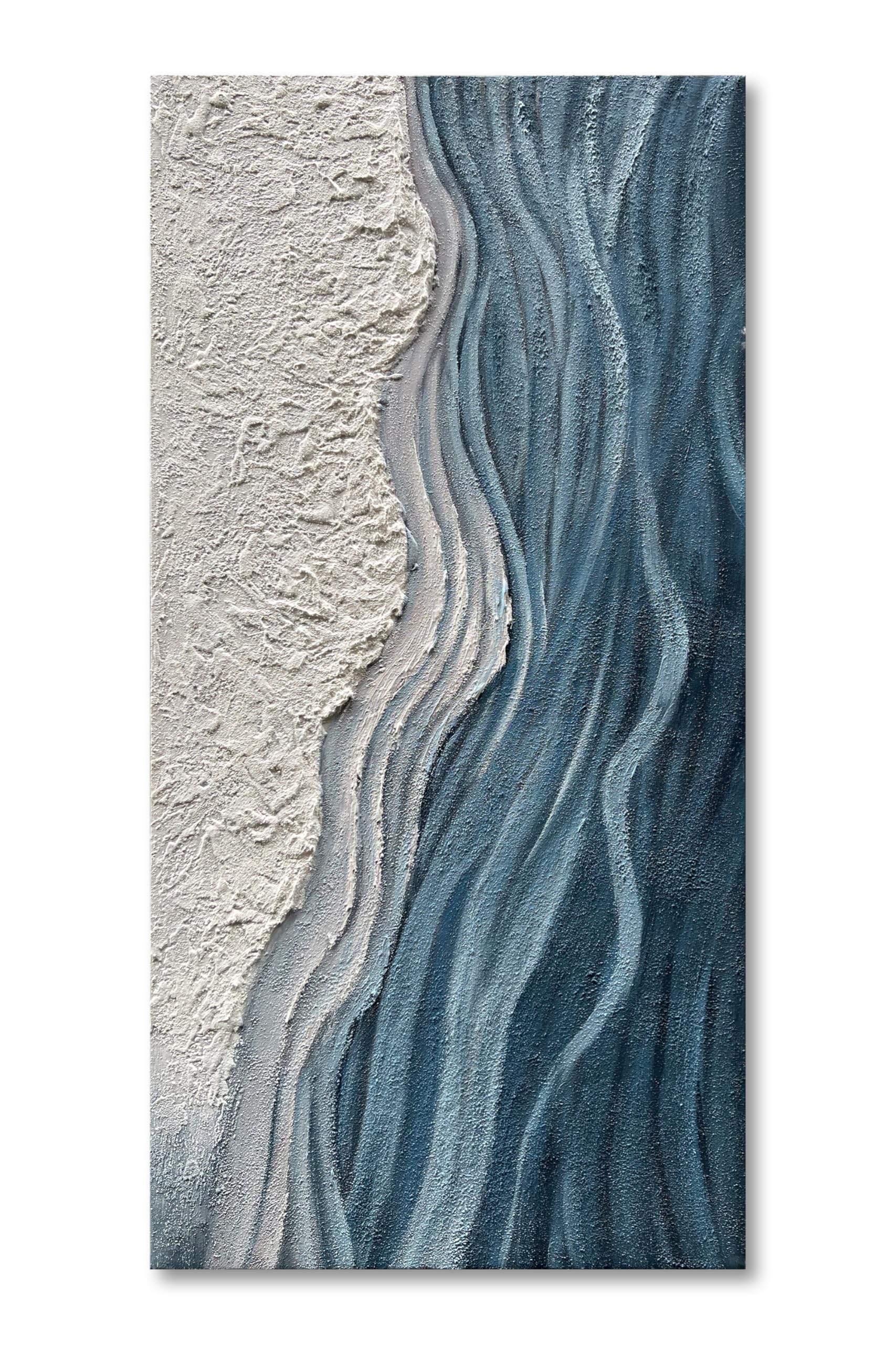 Art Hand-Painted Blue and White Textured Oil Painting
