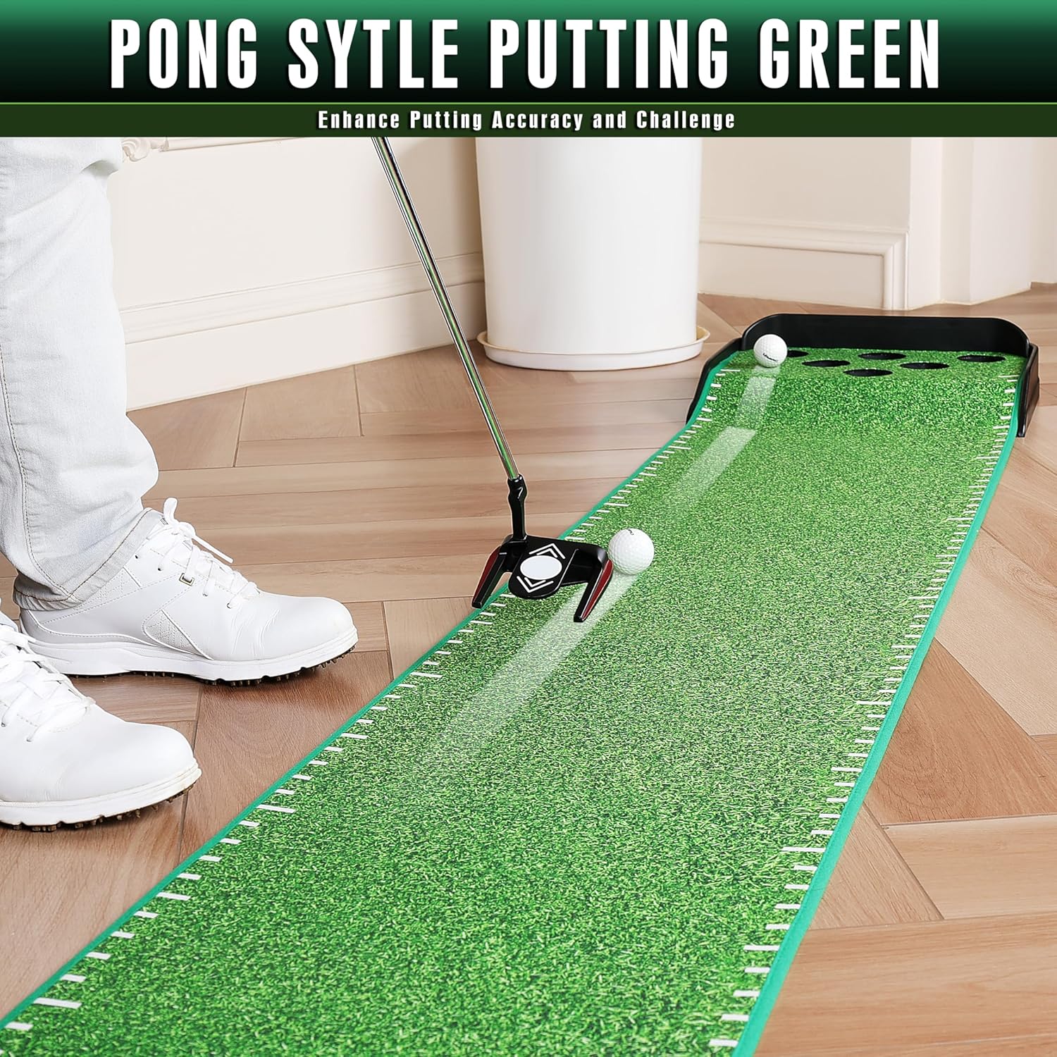 CHAMPKEY Golf Putting Green Indoor - Advanced Guides Golf Putting Mat - Enhance Putting Accuracy and Challenge