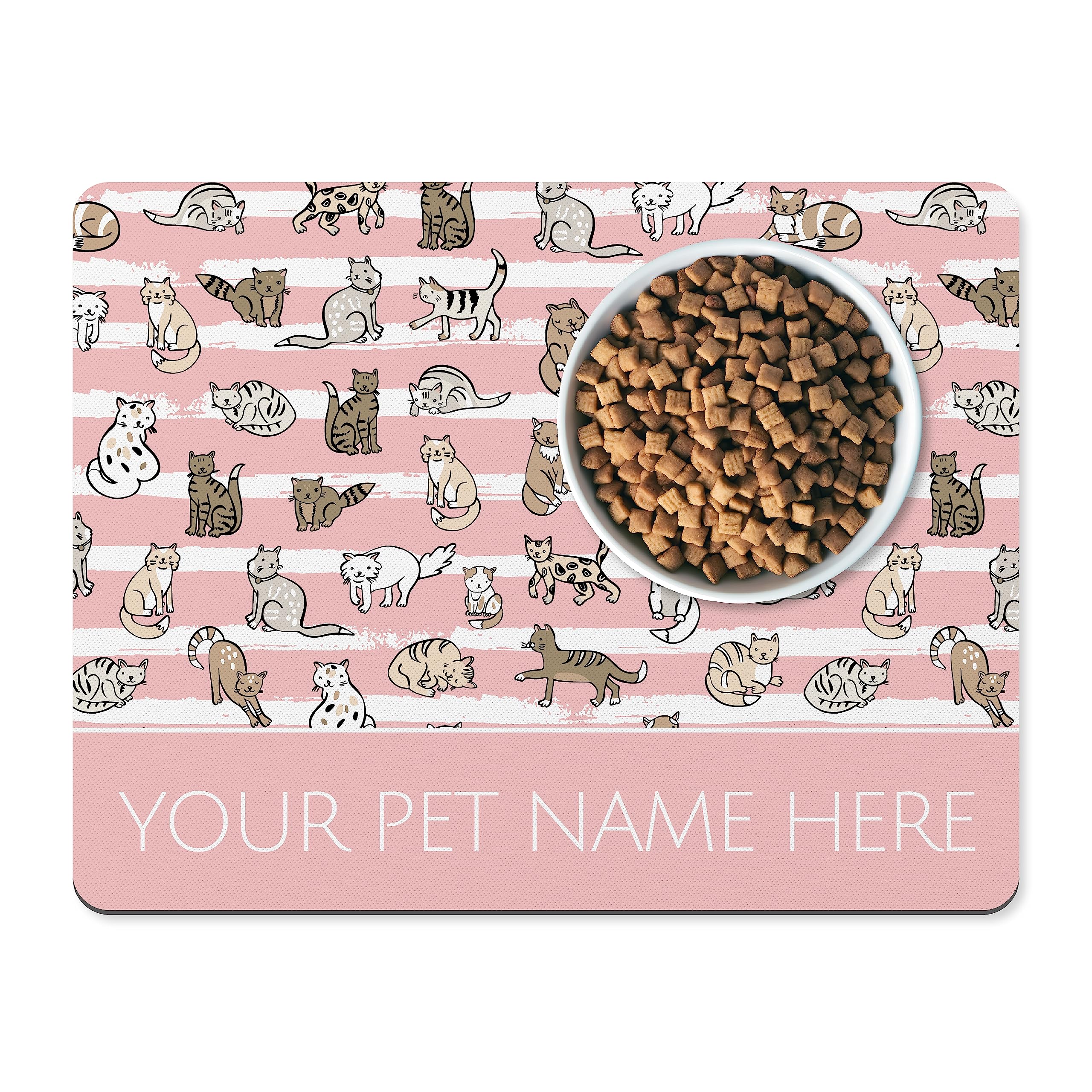 Personalised Cat Bowl Mat - Stylish Customised Pet Food Mat for Cats (Your Pink)