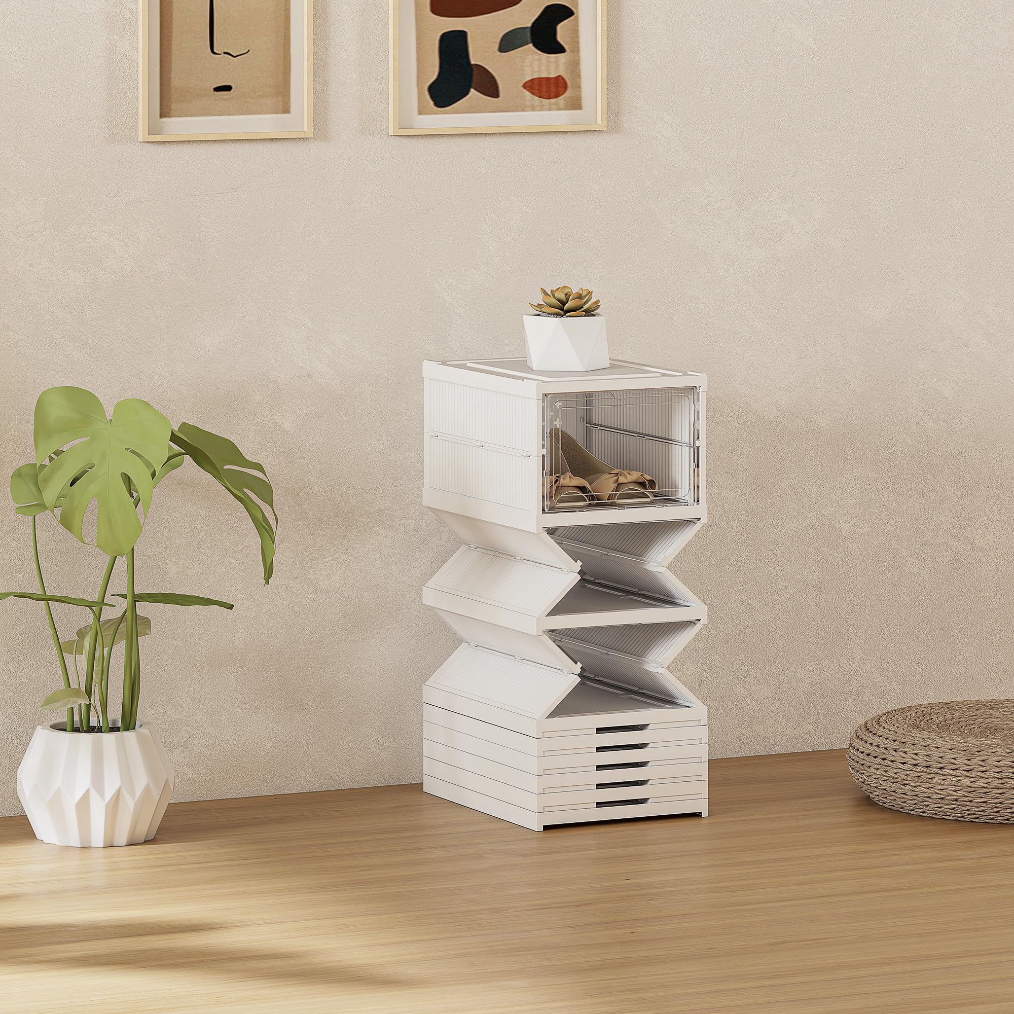 HOMCOM Cajas para Zapatos Apilables, Juego de 8 Organizadores para Zapatos Portátil, Zapatero Plegable con Puertas Transparentes, hasta Talla 43, No Requiere Montaje, Blanco