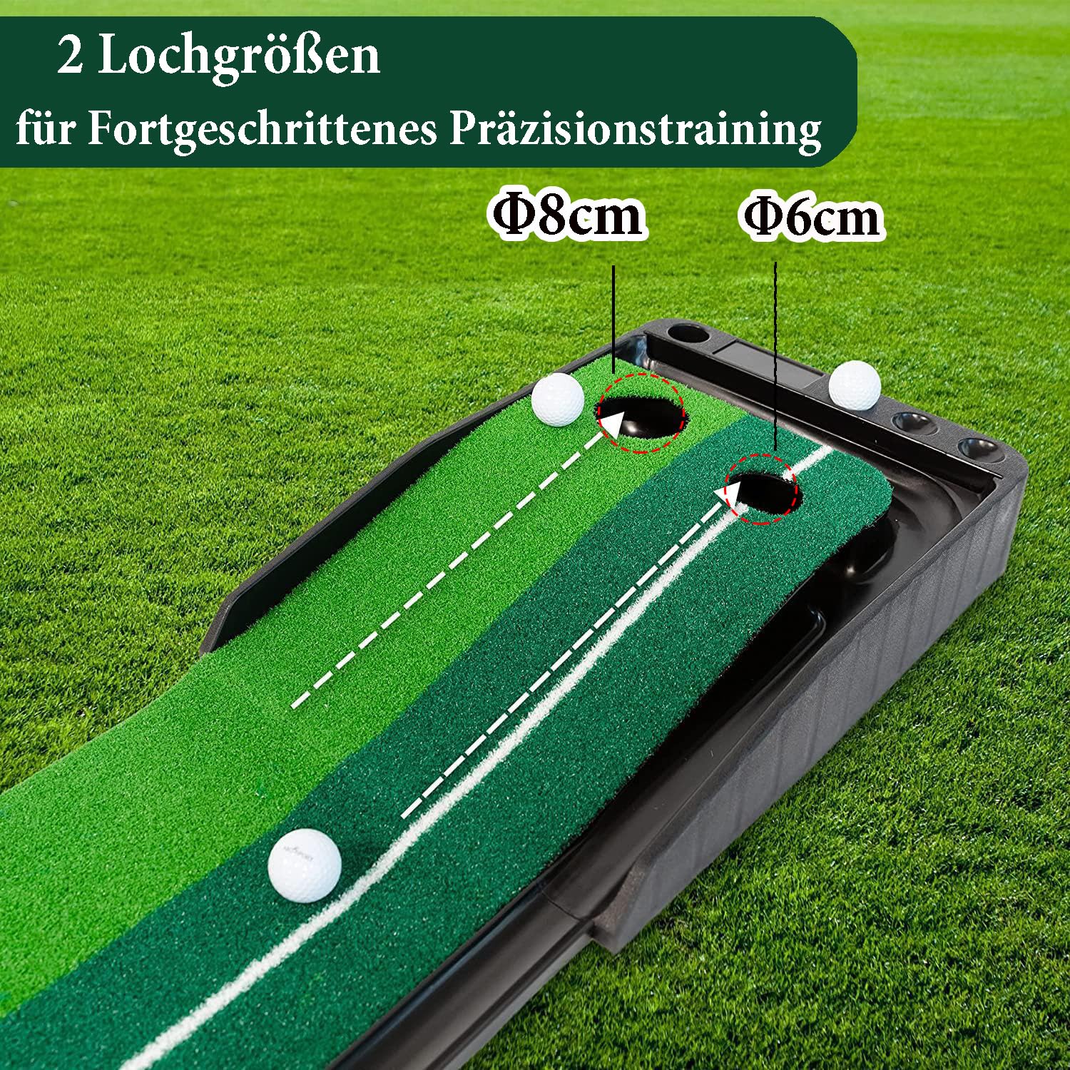yabymy Golfmatte Puttingmatte, Golf Auto Rückkehr Puttingmatte, Golf Putter und 3 Golf Bälle Golf Übungsmatte, 300cm Indoor Outdoor Putting Trainer Matte Golfübungsgeräte für zu Hause Büro Gym