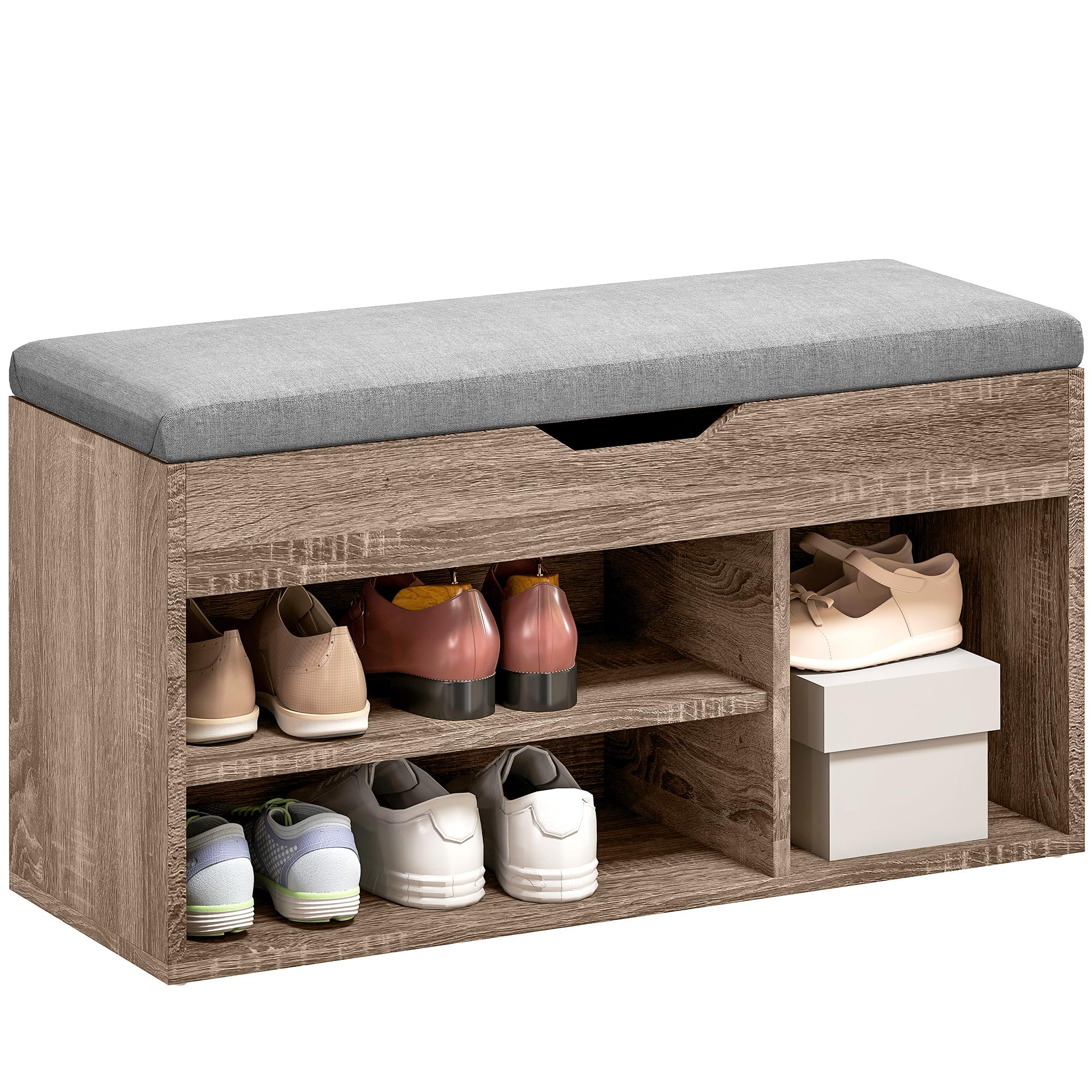 HOMCOM Shoes Cabinet Bench Hidden Storage Shoe Rack Grey Wood Grain