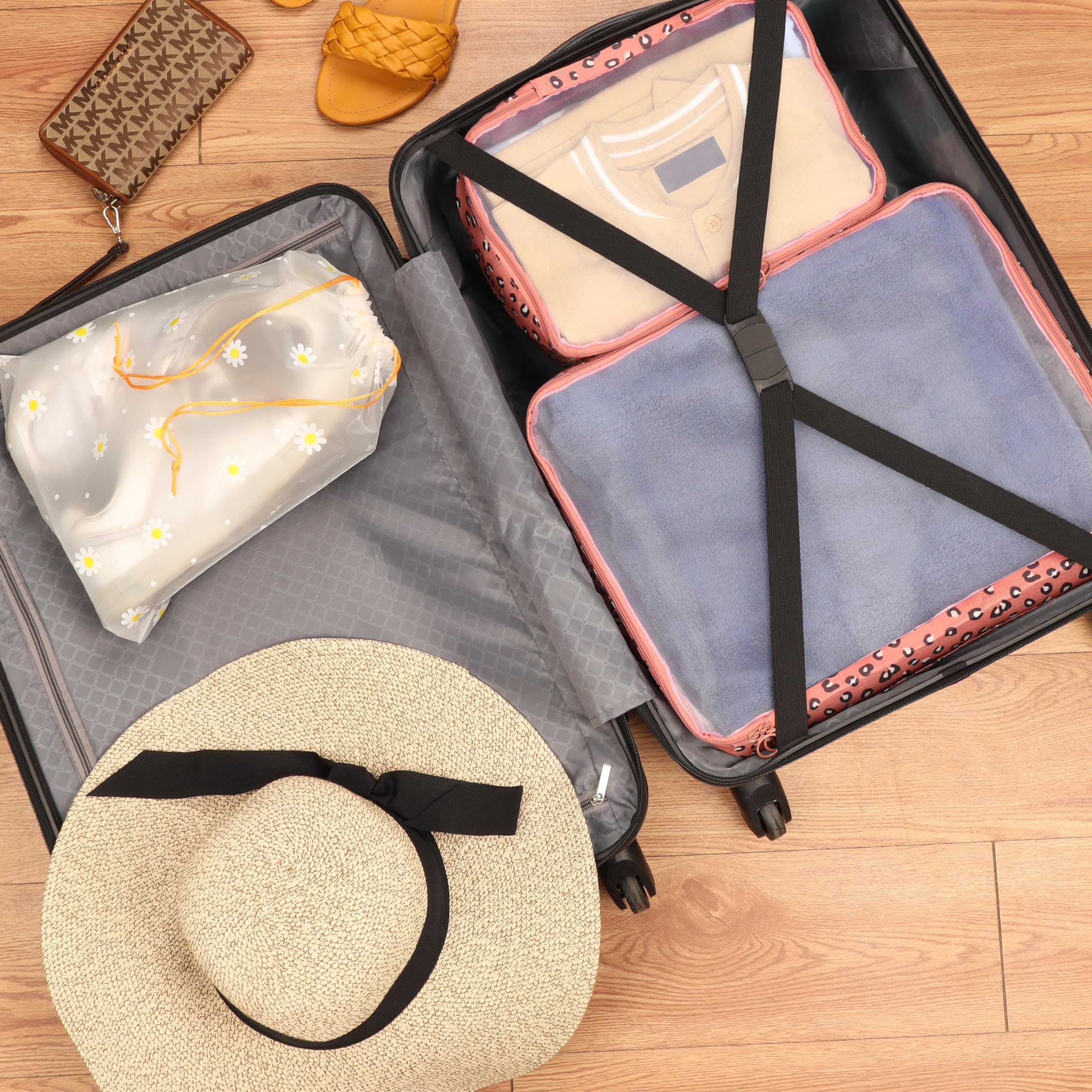 Belle Vous Pack of 8 Grey Packing Cubes/Bags for Travel - Organizer Bags Set for Luggage Packaging - Compression Storage Bags for Clothes, Toiletries, Toothbrushes and More