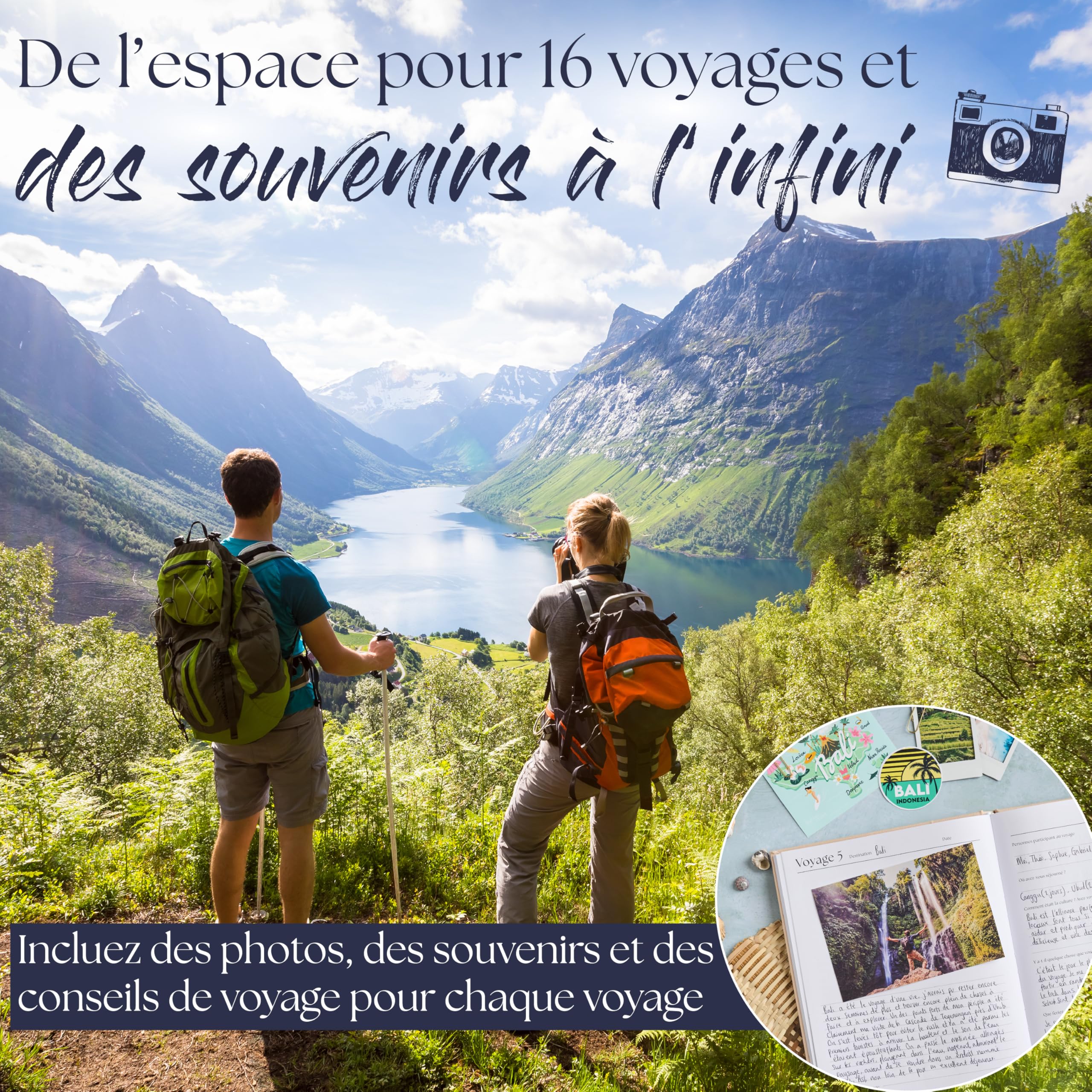 Carnet de Voyage à Remplir Journal de Voyage Cahier de Voyage Livre de Souvenirs Adulte Bucket List 16 Voyages Bleu marine