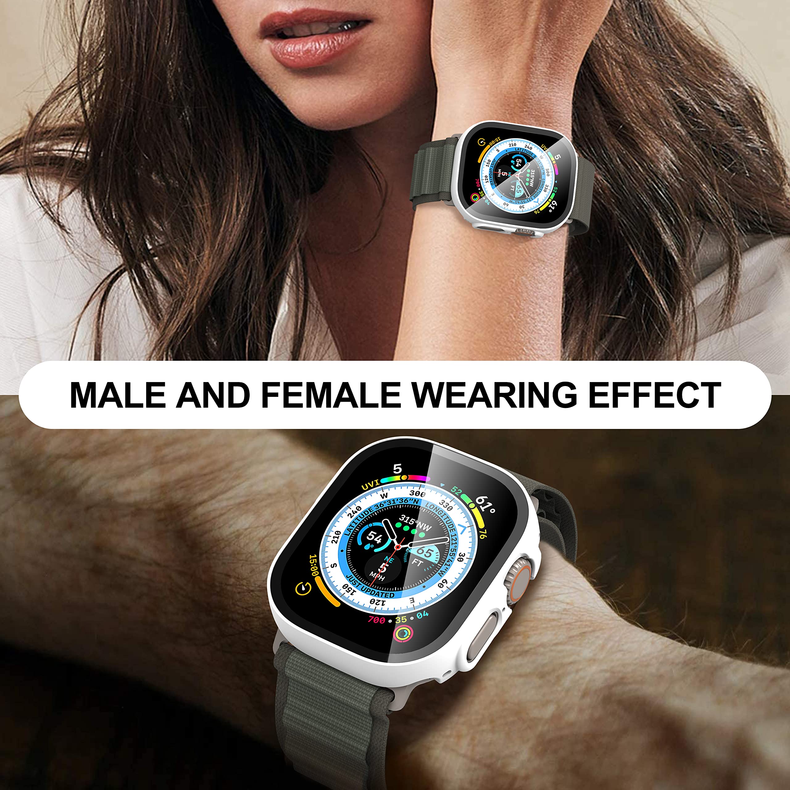 Diruite 2 Pezzi Cover per Apple Watch Ultra/Ultra 2 49mm Vetro Temperato Pellicola Protettiva,Protezione Dello Schermo PC Rigido,Custodia Protettiva Ultrasottile per iWatch Ultra/Ultra 2 49mm