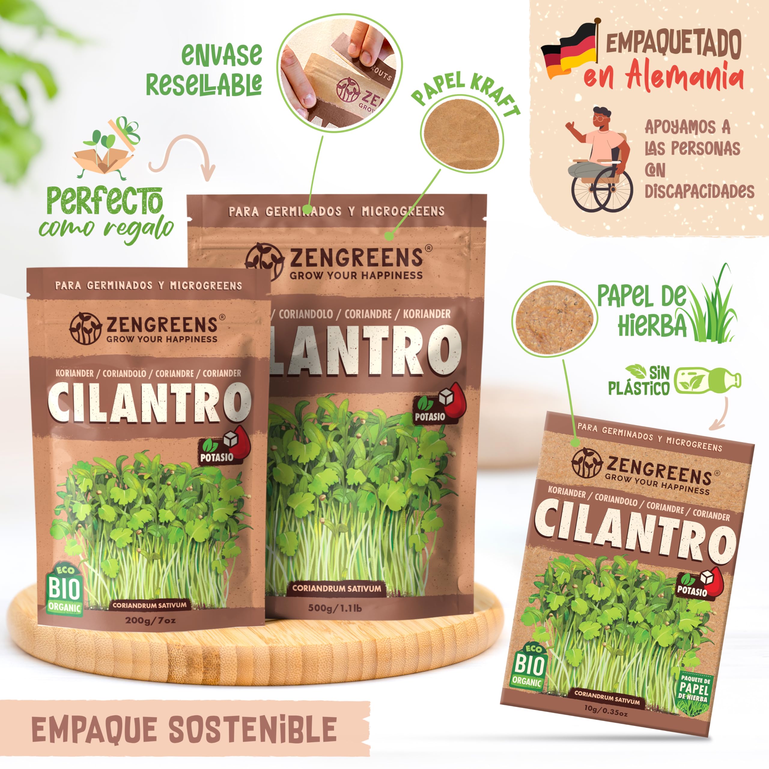 ZenGreens® - Semillas de cilantro ecológico - 200g- brotes de coriandro - germinación de más del 97% - Microgreens