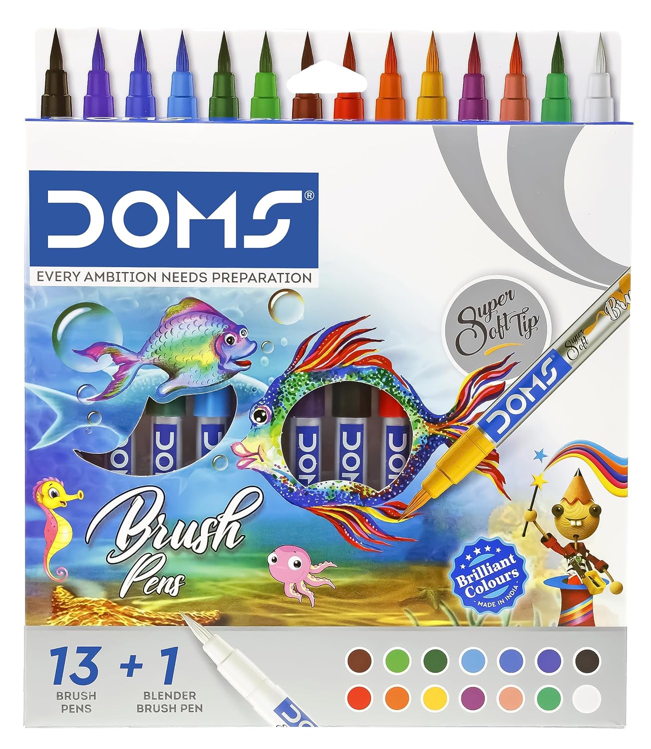 DOMS 14 Shades Brush Pen Box Pack | Super Soft Tip With Brilliant Colors | Water Based Ink Which Gives Water Color Effect...