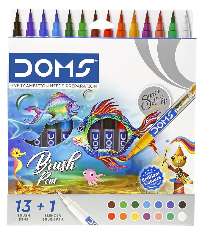 DOMS 14 Shades Brush Pen Box Pack | Super Soft Tip With...