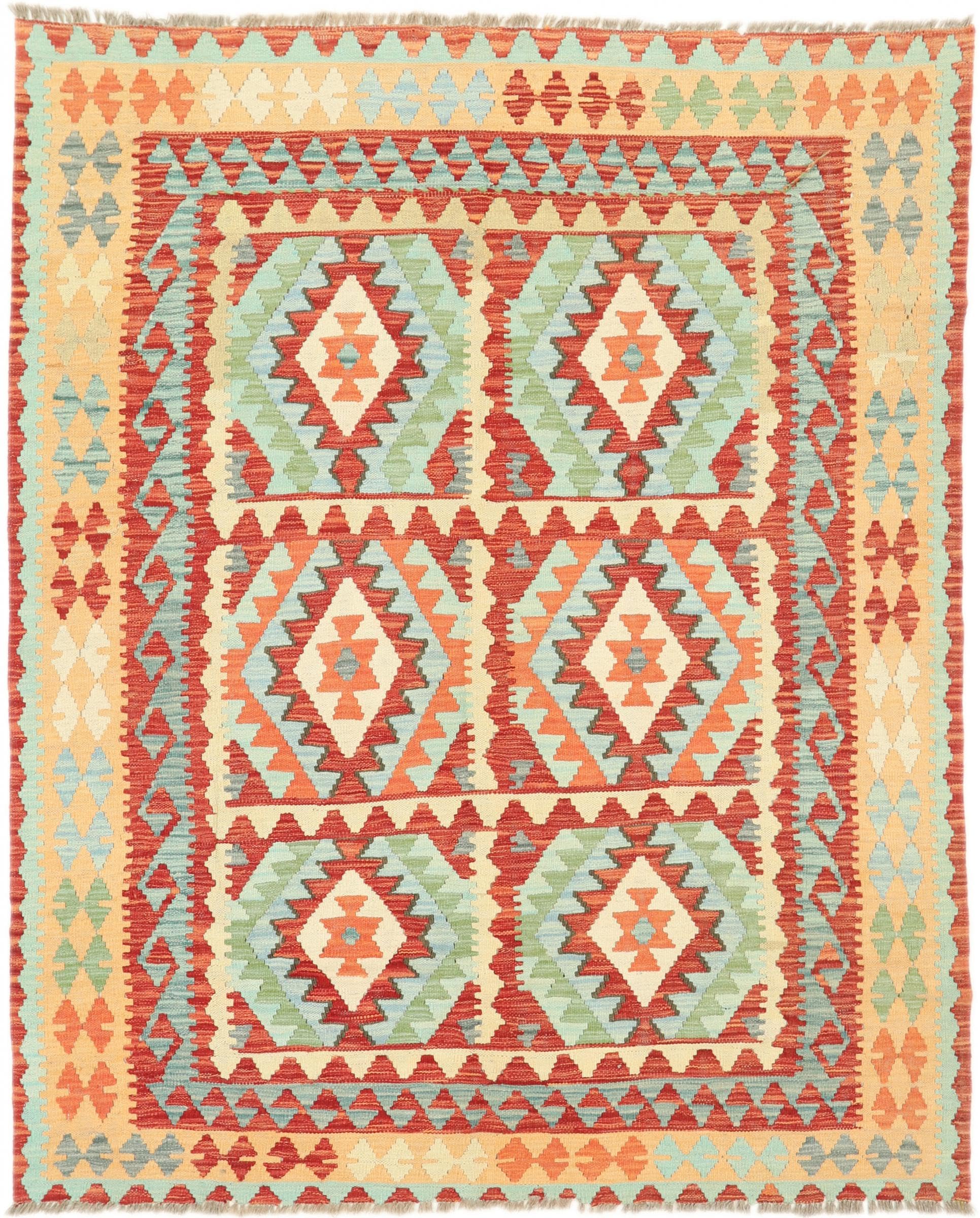 Tapis Kilim Afghan 161x195 tissé main en laine isolant pour sol de salle à manger