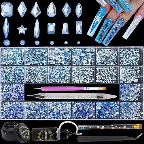 Miniatura 7 de Juego de 4300 diamantes de imitación de cristal para uñas, cuentas de cristal rosa AB multiforma, piedras preciosas de vidrio con parte trasera