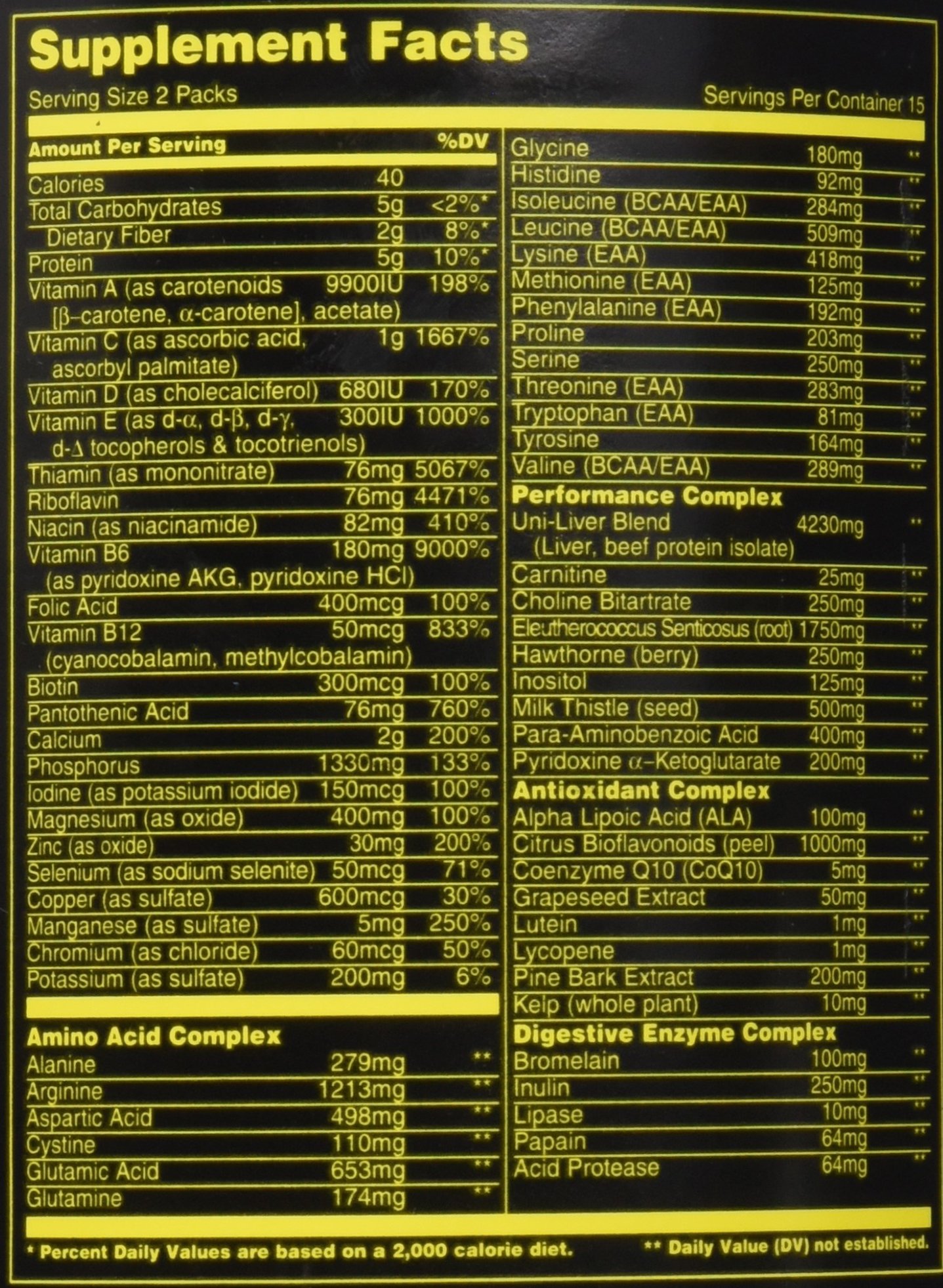 Animal Pak The Complete Allinone Training Pack Multivitamins