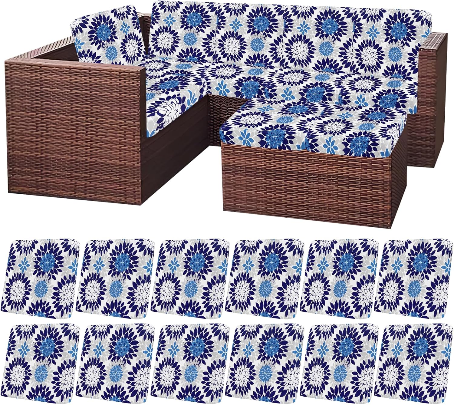 HEBE Outdoor Patio Cushion Covers Set of 12 Waterproof Stretch Seat Cushion Cover for Patio Furniture Clearance Outdoor Sofa Cushion Cover Replacement Couch Slipcovers Chair Seat Cover
