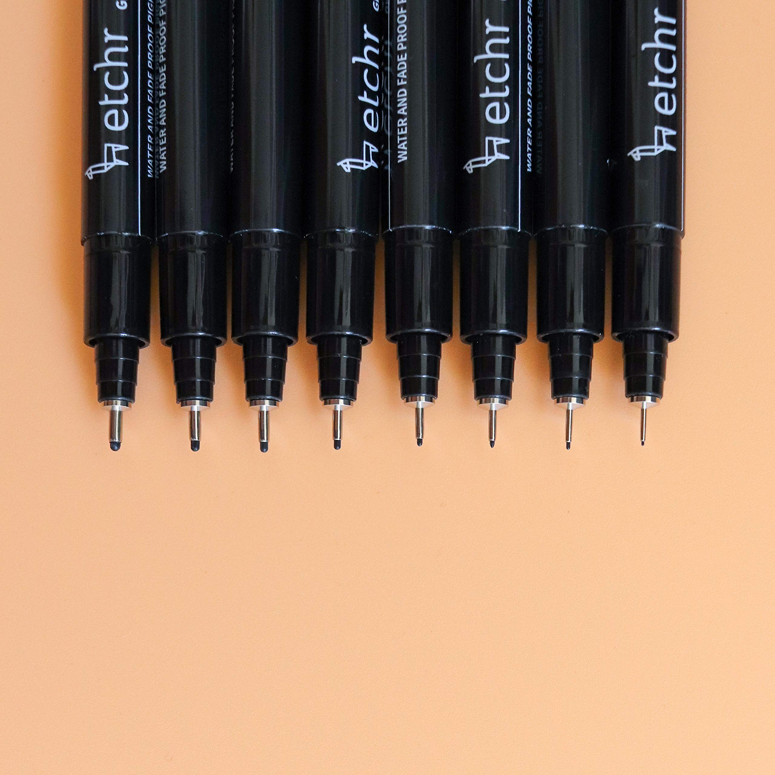 ETCHR Bolígrafos de Punta Fina 16 negros Rotulador Fineliner Resistentes al Agua y a la Decoloración para Bocetos Artísticos, Dibujos, Tinta, Escribir, Dibujo Técnico, Ilustración