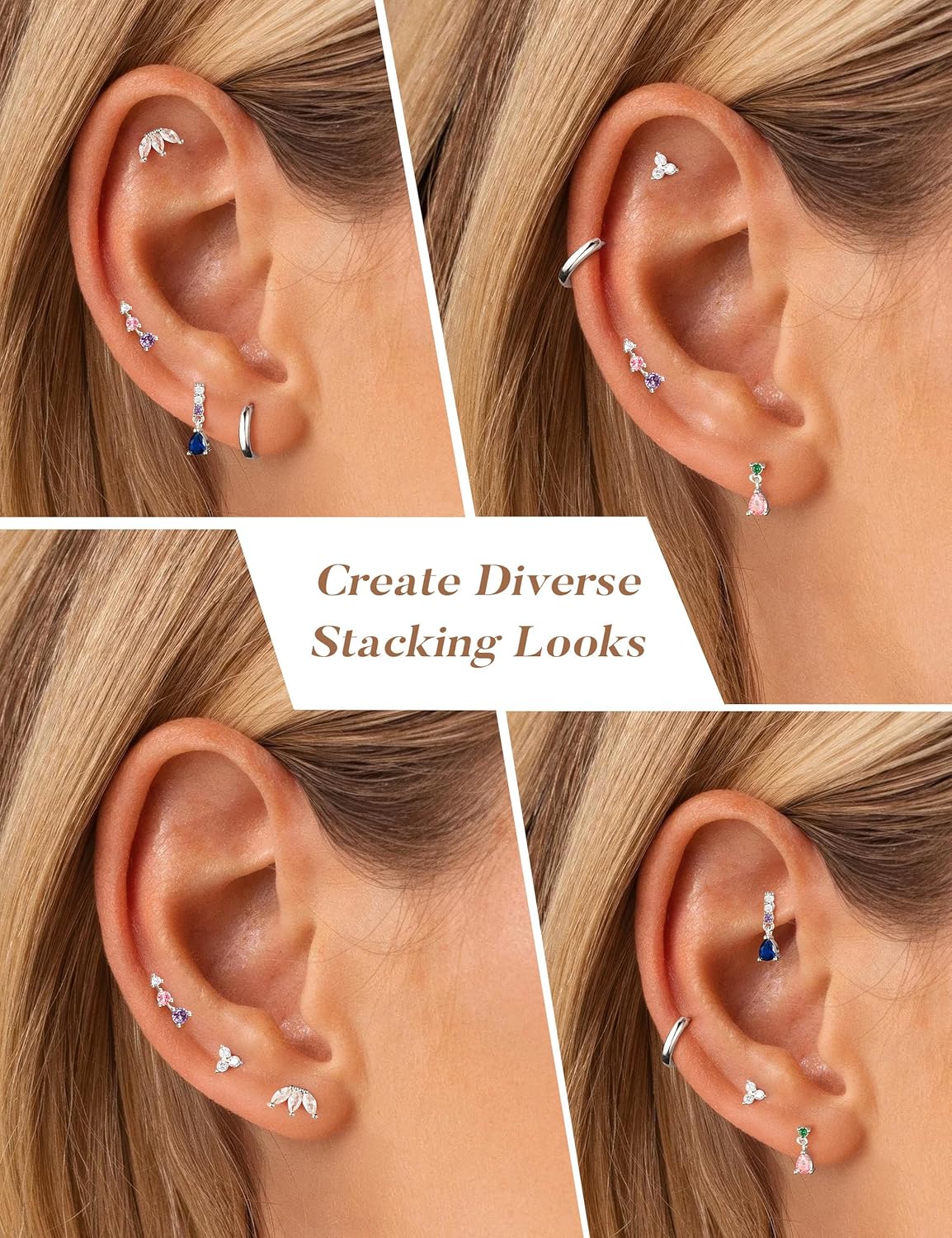 M MOOHAM Hypoallergenic Earring Stacks for Sensitive Ears Women - 6 Pairs Flat Back Studs Hoop Earrings 14K Gold Plated 316L Surgical Steel Earring Sets for Multiple Piercing Jewelry Gifts - Image 5