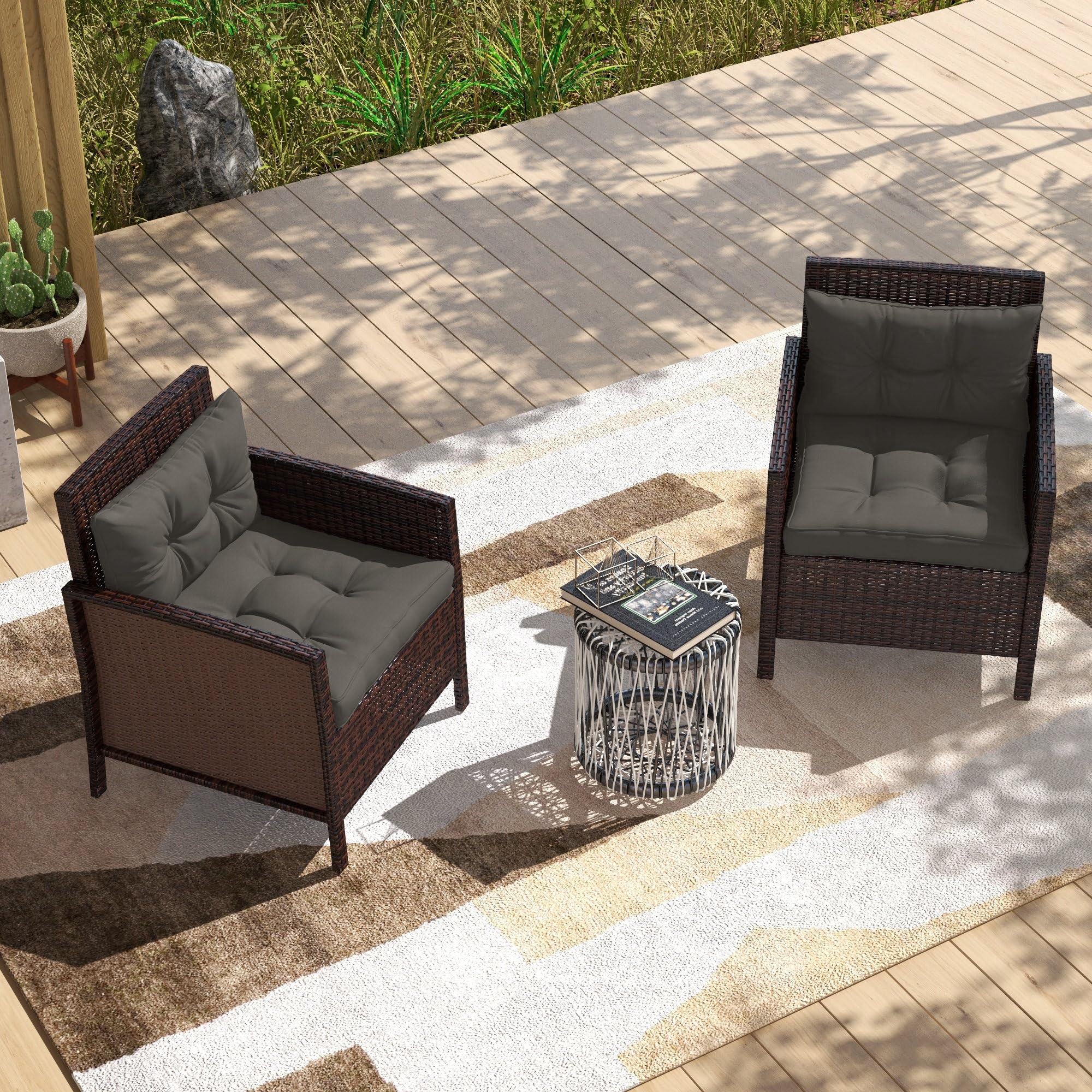 Outsunny Ensemble de Coussins pour Salon de Jardin 2 Places, 4 pièces, avec 2 Coussins d'assise et 2 Coussins de Dossier, Style capitonné, Polyester, épaisseur 10 cm, Gris Anthracite