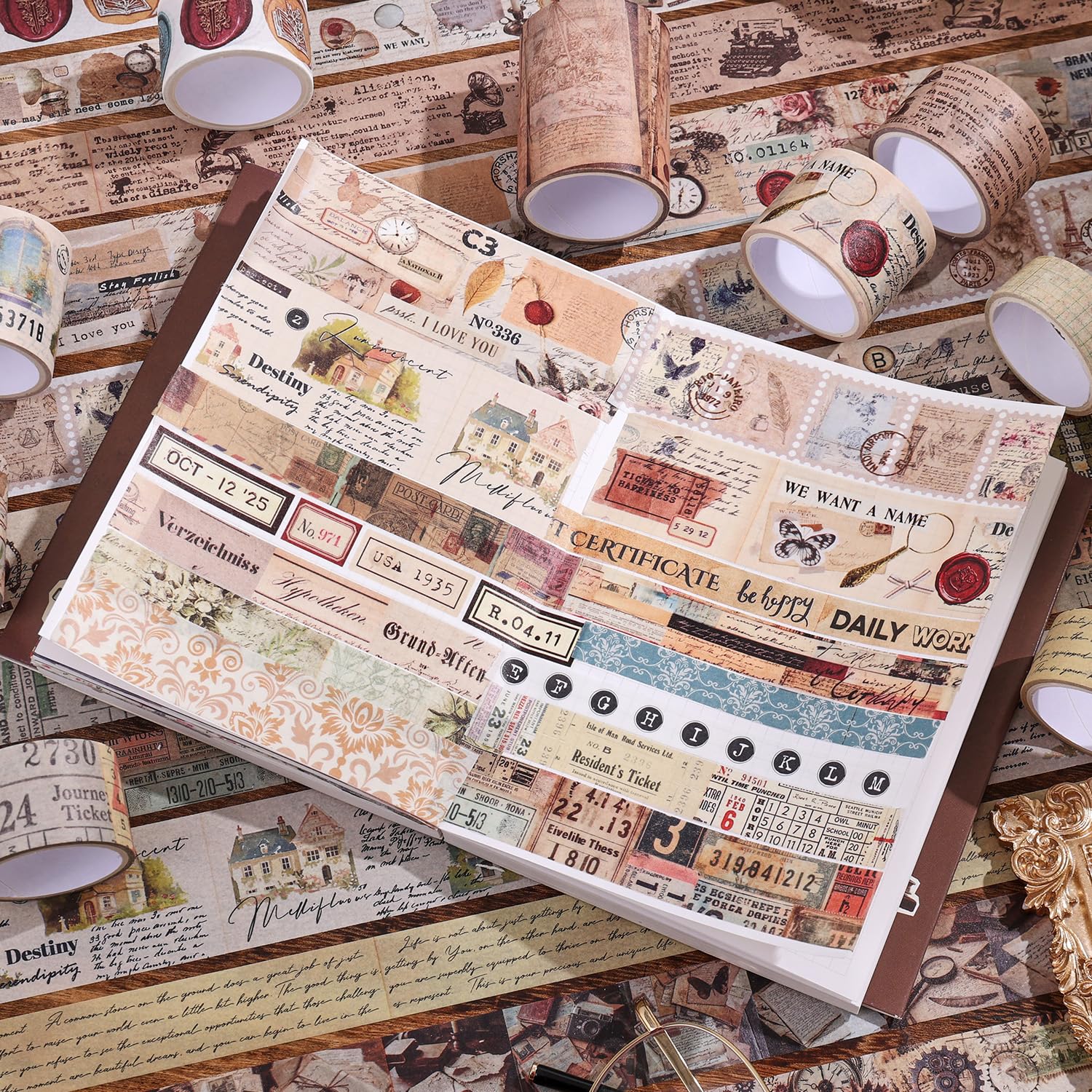 Vintage Washi Tape Set - 34 Rolls for Scrapbooking -7 Vintage Washi Tape Set - 34 Rolls for Scrapbooking -7
